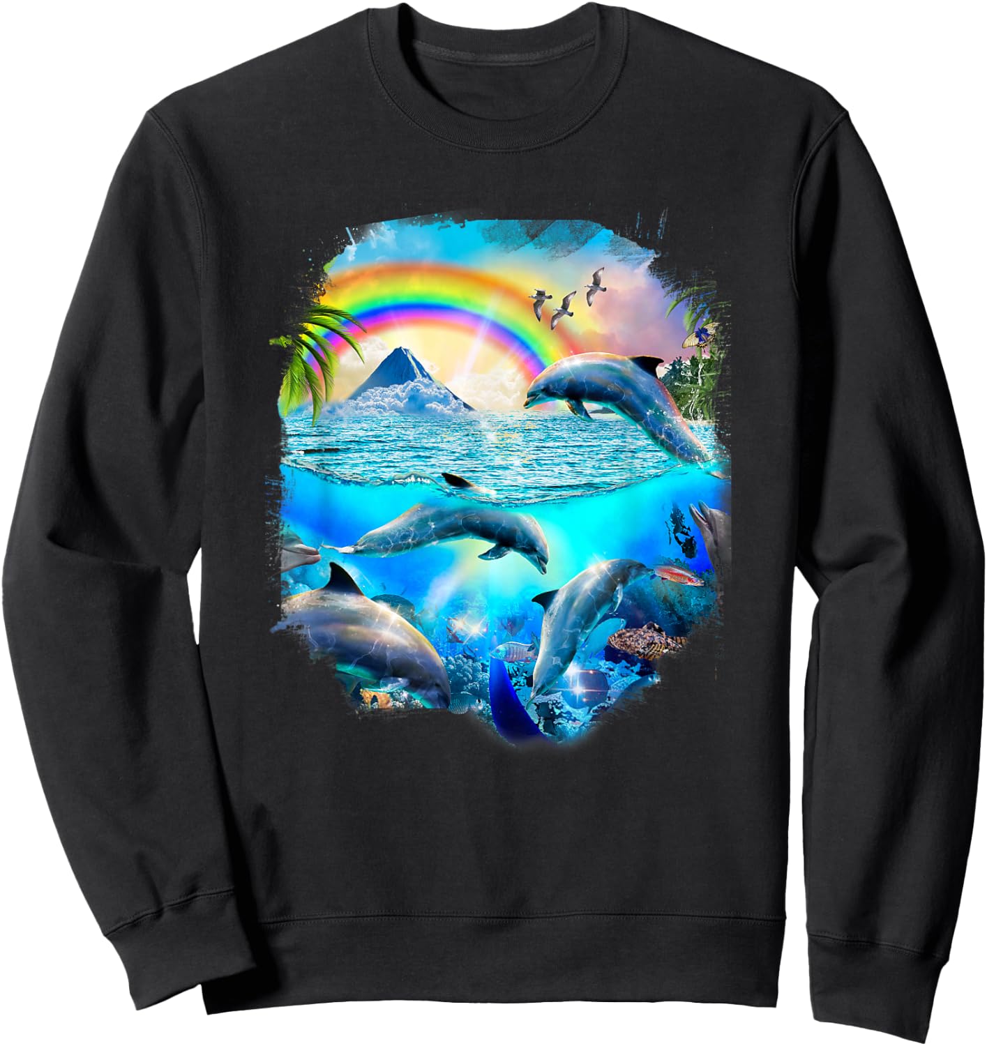 Rainbow Dolphin Tropical Ocean Dolphins Sweatshirt - Sweatshirt | Black