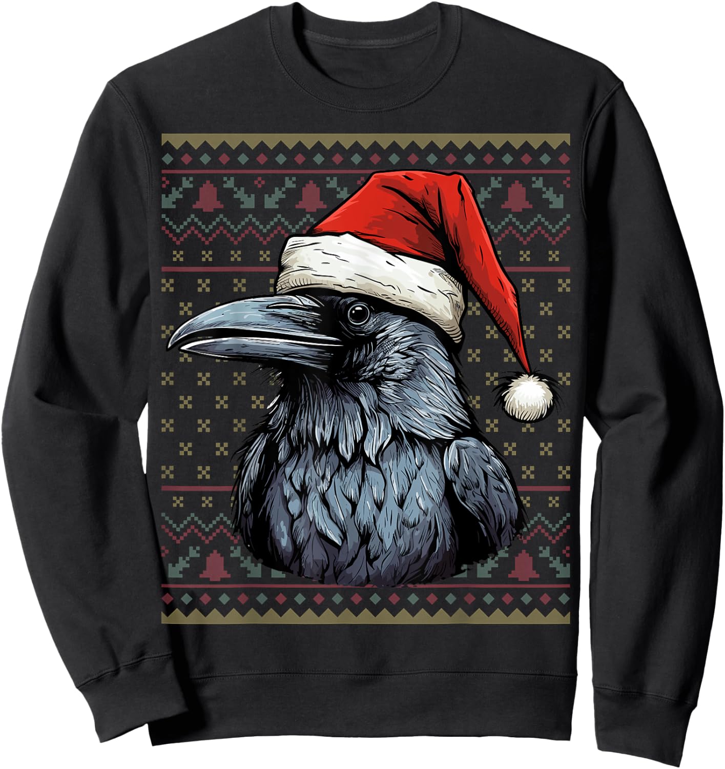 Crow Lover Santa Hat Xmas Holiday Ugly Crow Christmas Sweatshirt - Sweatshirt | Black