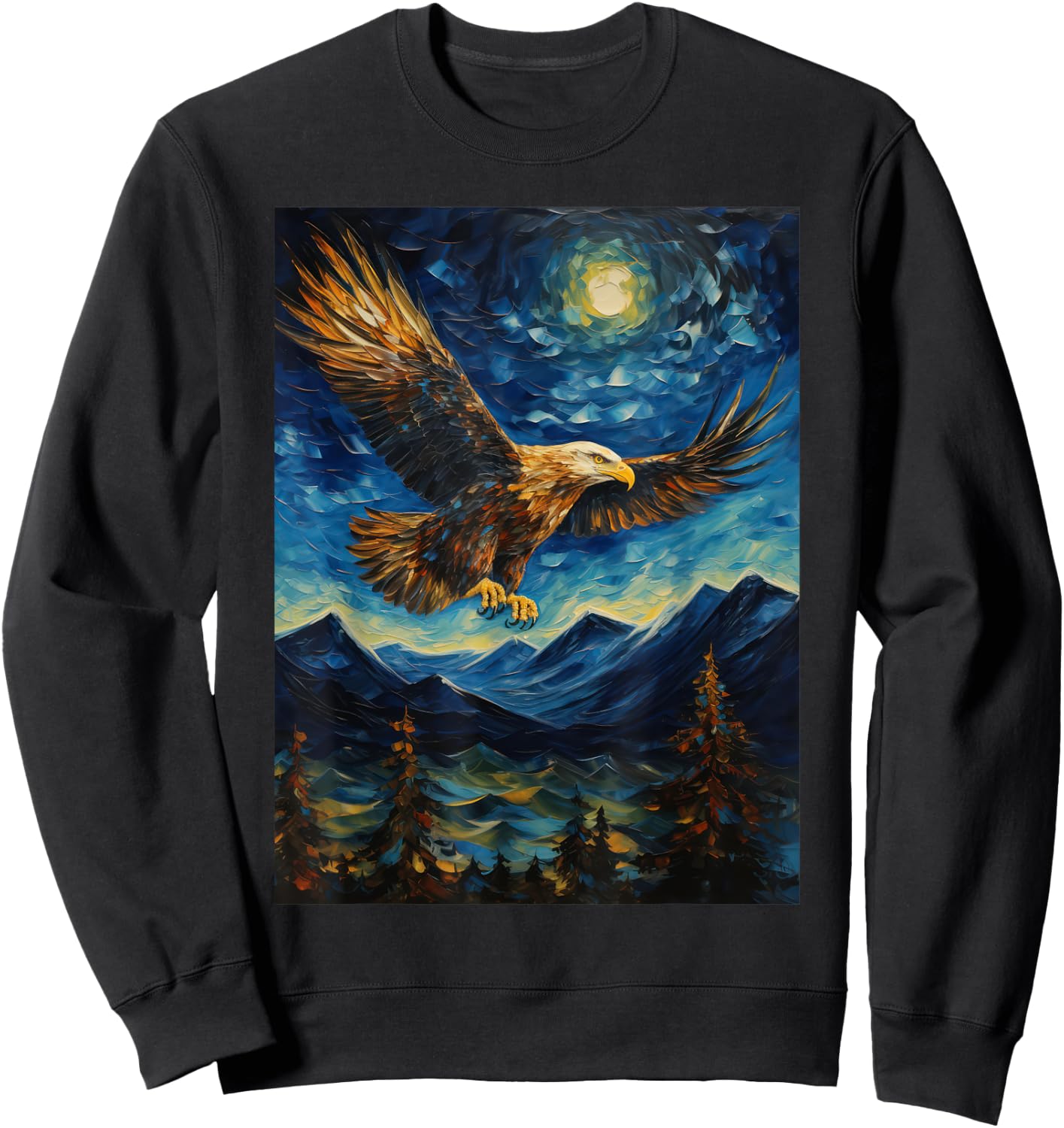 Eagle Starry Night Van Gogh Style Graphic Sweatshirt - Sweatshirt | Black