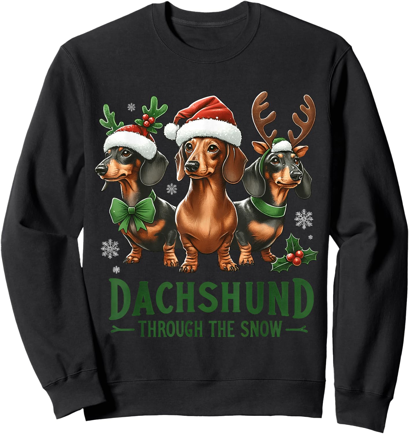 Dachshund Xmas Through the Snow Naughty List Dachshund Sweatshirt - Sweatshirt | Black