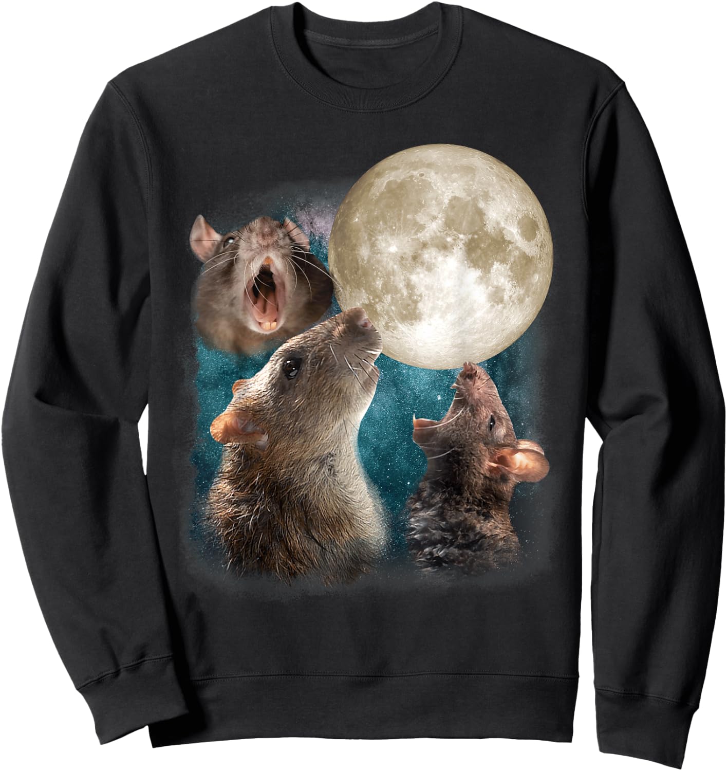 Three Rats Howl At Moon 3 Wolfs Funny Parody Rat Lovers Sweatshirt - Sweatshirt | Black