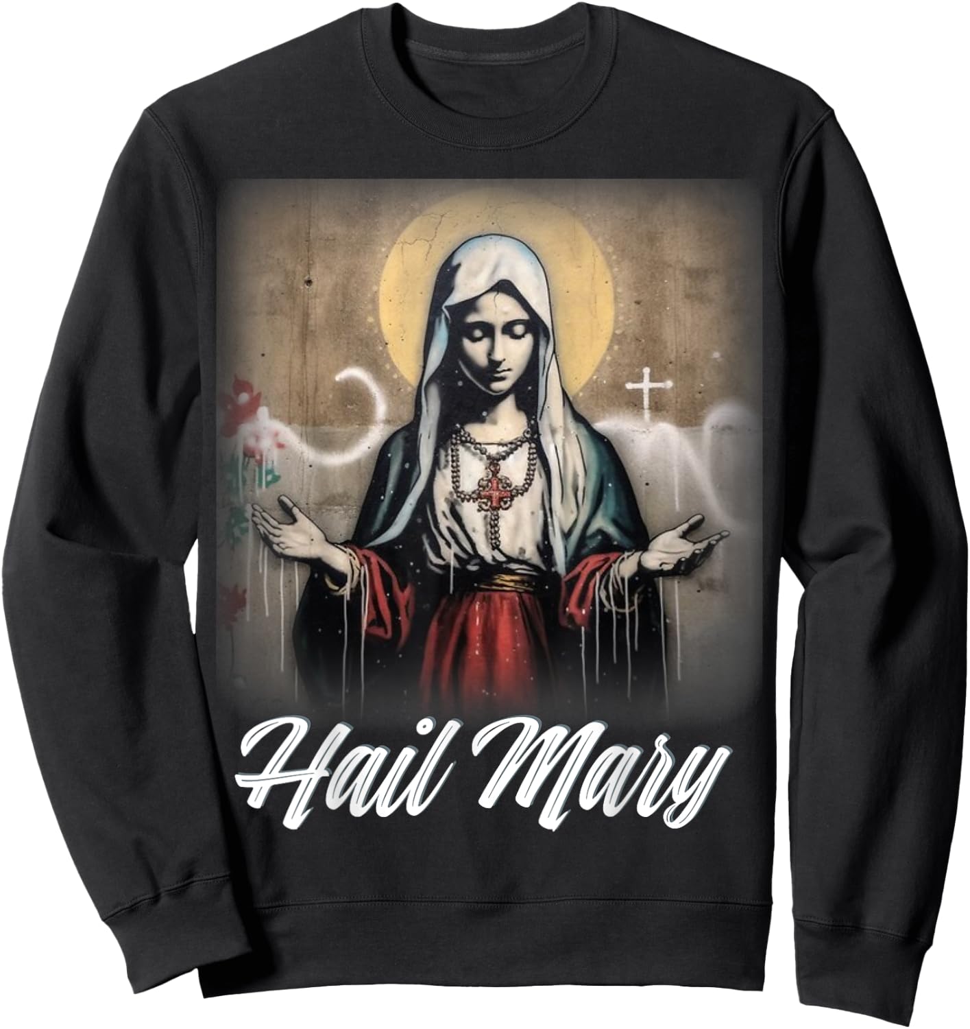 Hail Mary Our Lady Blessed Mother Rosary Catholic Sweatshirt - Sweatshirt | Black