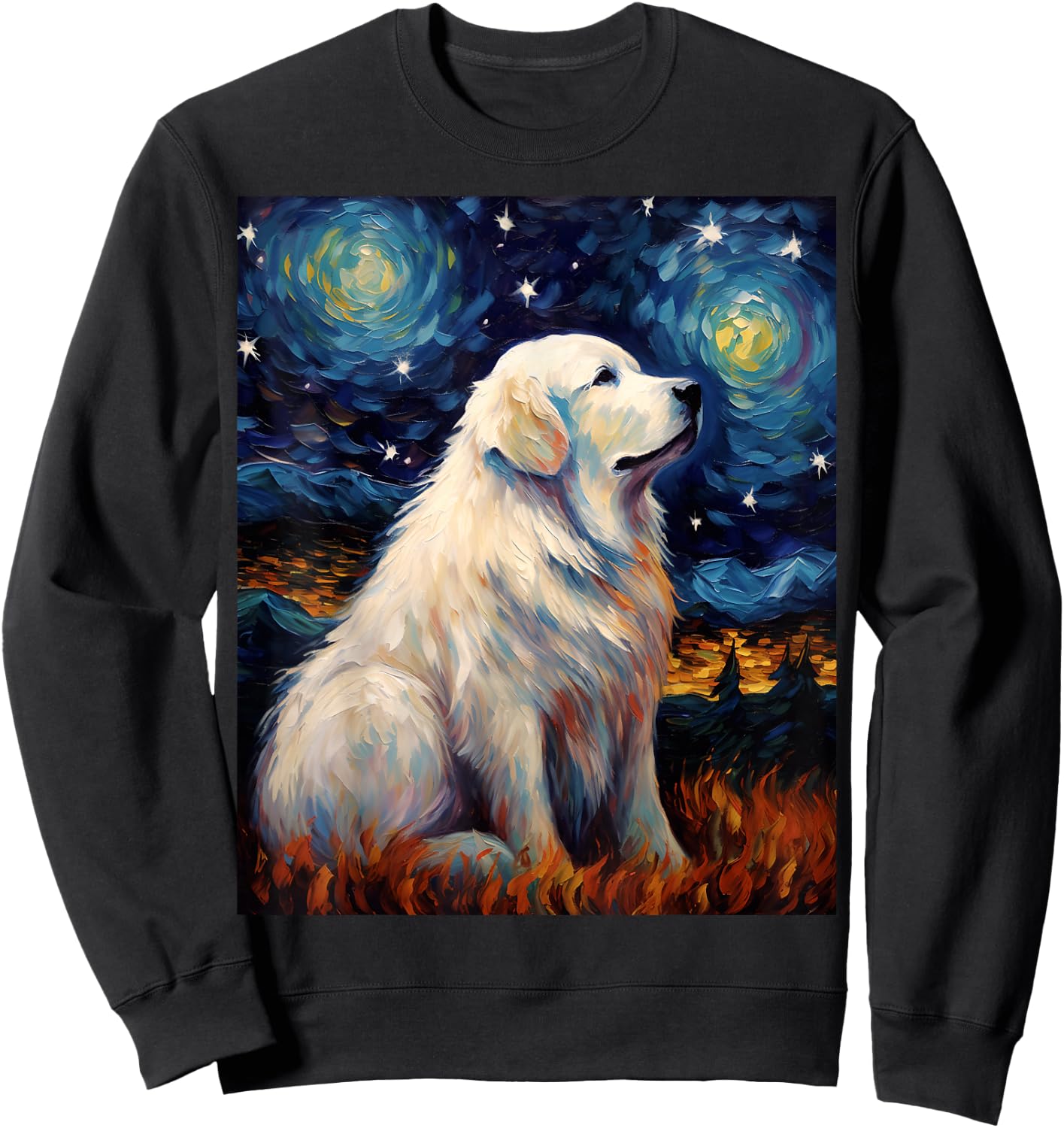 Surreal Starry Night Great Pyrenees Dog Sweatshirt - Sweatshirt | Black