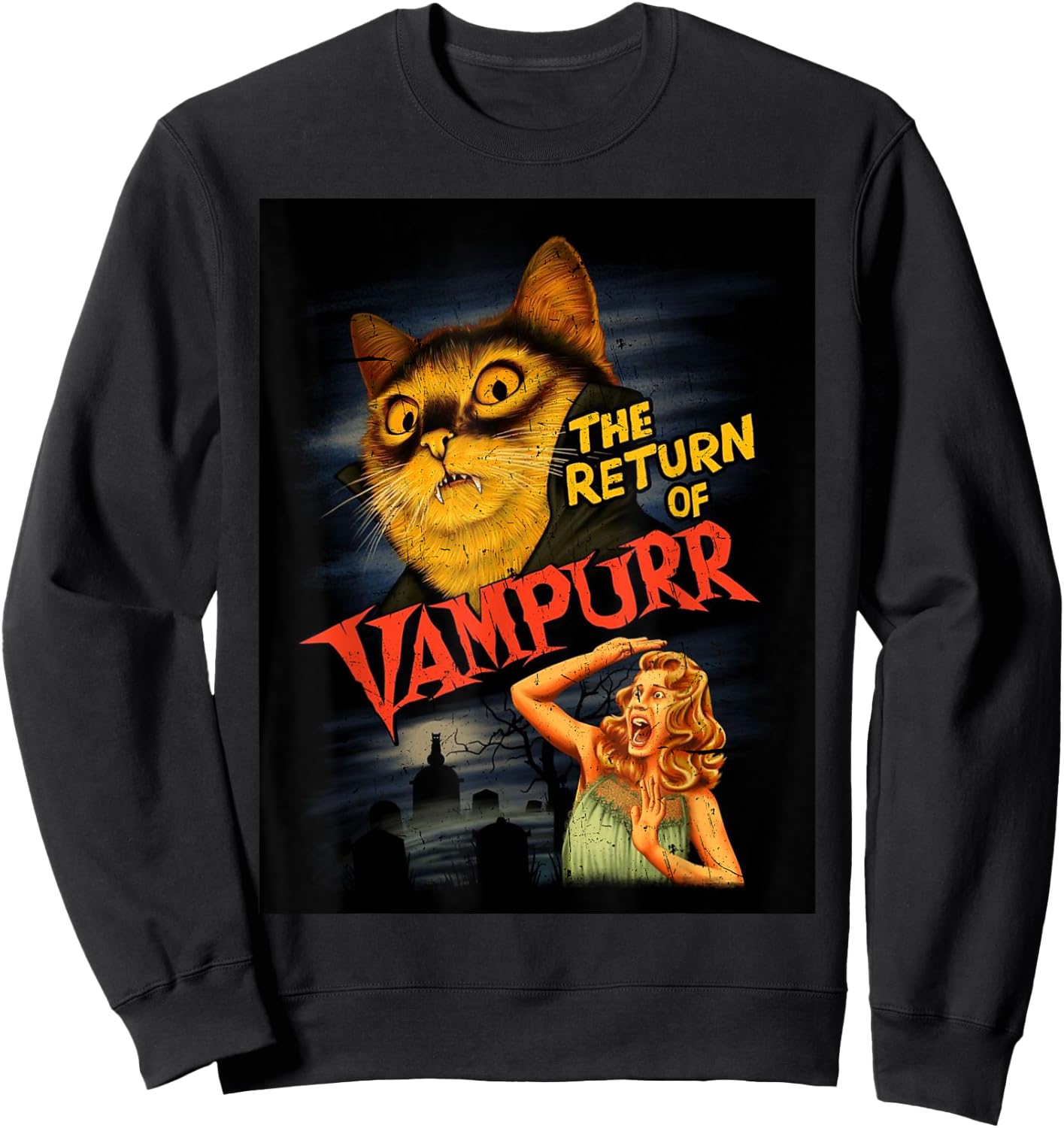 Cat Vampire Classic Horror Movie Funny Graphic Shirt Sweatshirt - Sweatshirt | Black