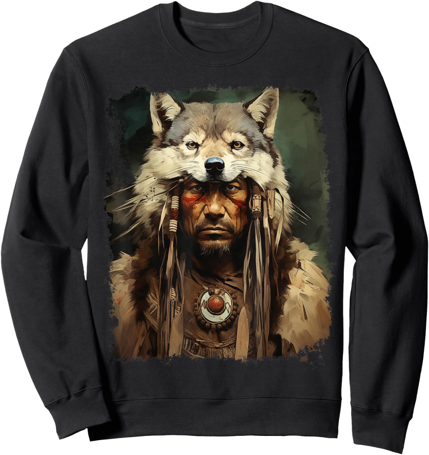 Wolf Native American Men Sweatshirt - Sweatshirt | Black
