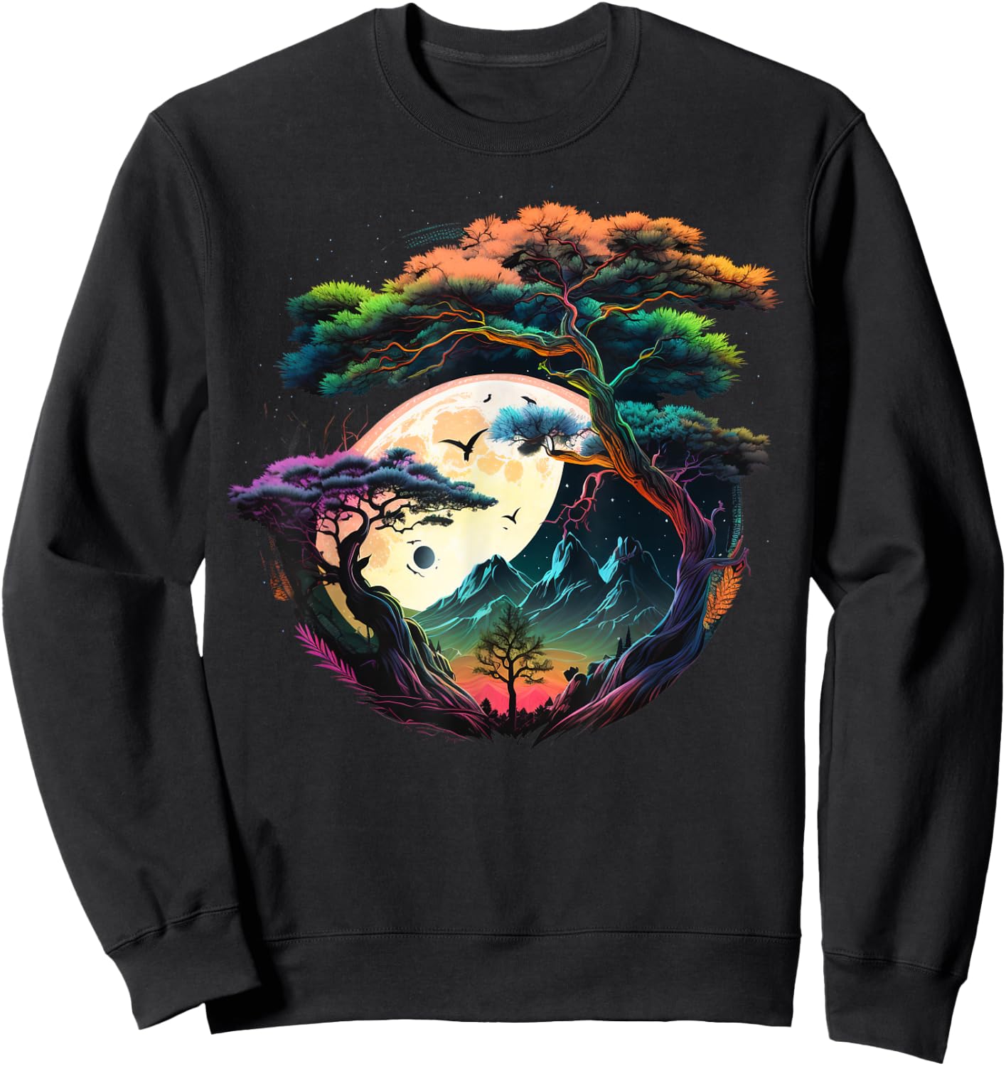 Japanese Moon on Bonsai Tree Sweatshirt - Sweatshirt | Black