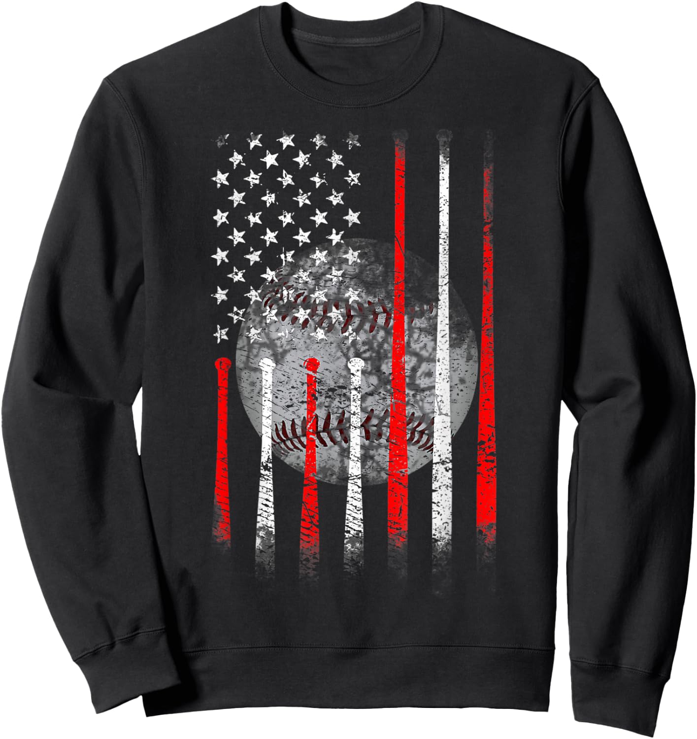 Baseball USA Flag American Flag Patriotic Sweatshirt - Sweatshirt | Black