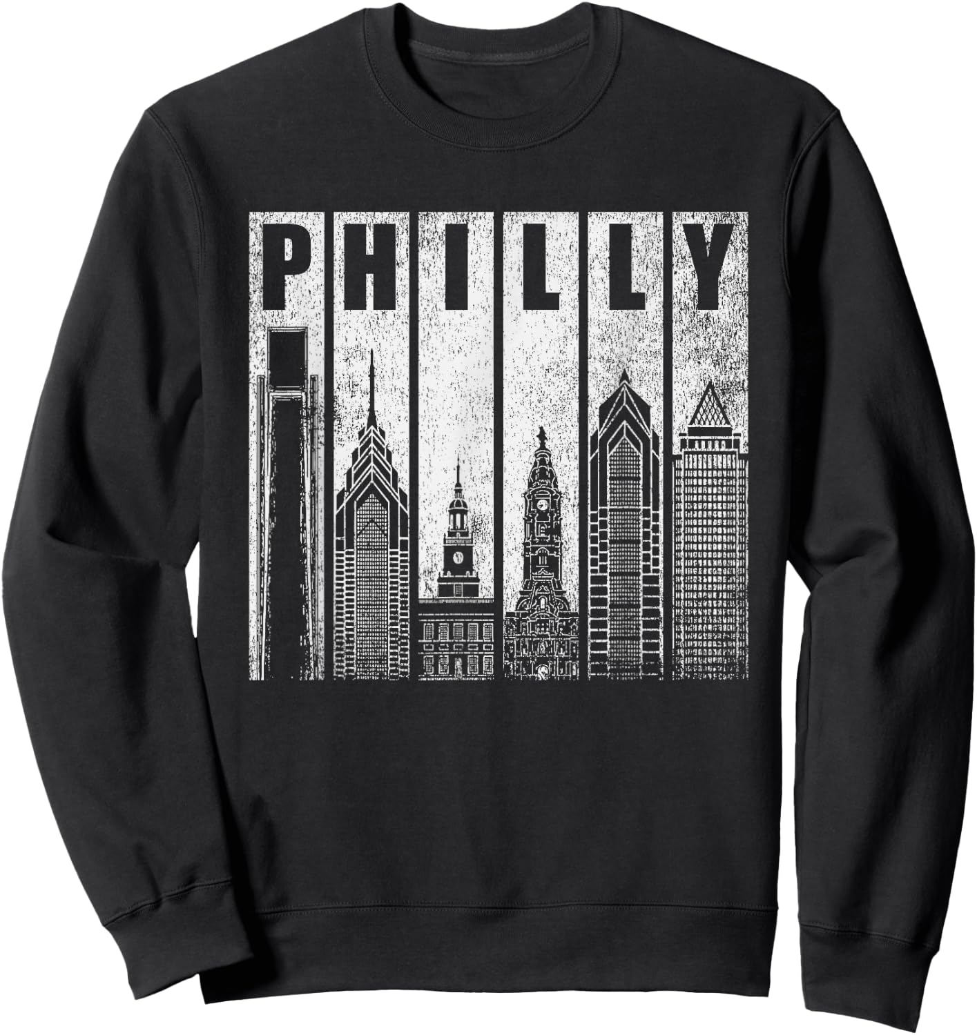 Philly Retro Philadelphia Skyline Philly City Distressed Sweatshirt - Sweatshirt | Black