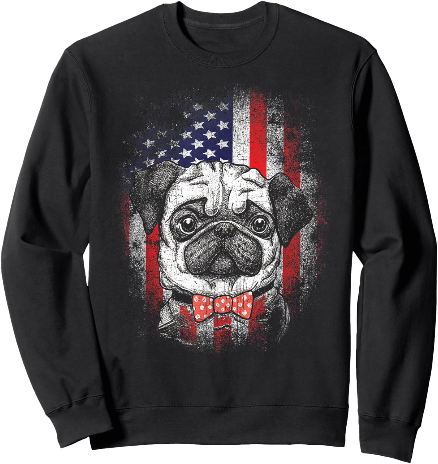 Patriotic Pug American Flag 4th Of July Sweatshirt - Sweatshirt | Black