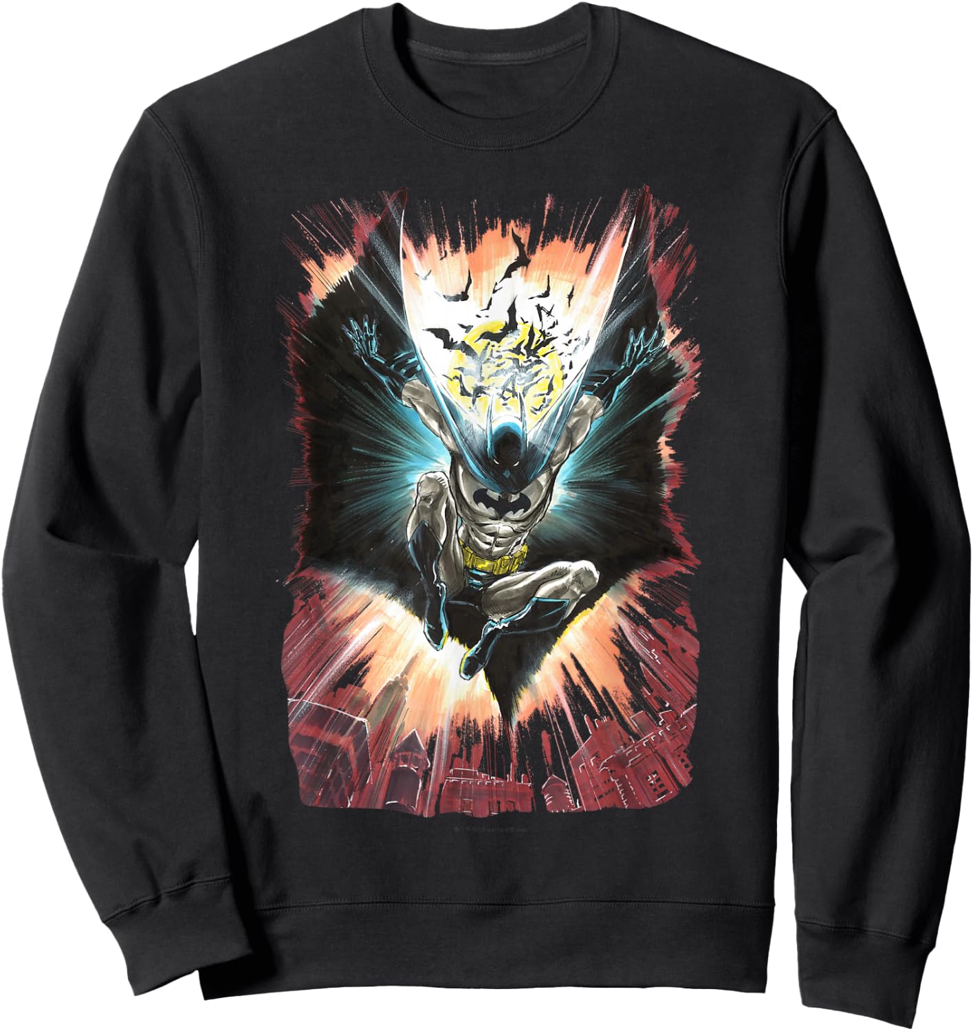 WB100 DC Comics The Batman Soaring Action Shot Sketch Sweatshirt - Sweatshirt | Black