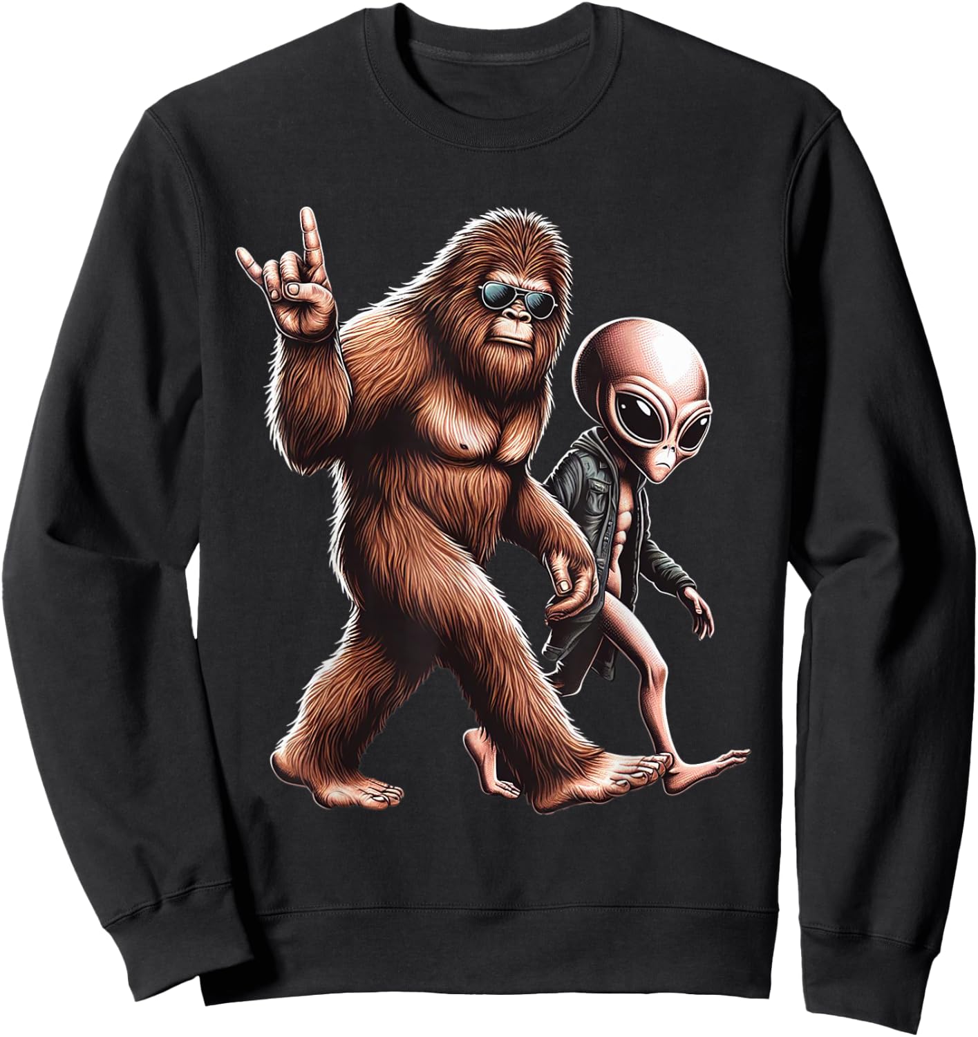 Bigfoot Sasquatch Rock And Roll Dads Funny BigFoot Aliens Sweatshirt - Sweatshirt | Black