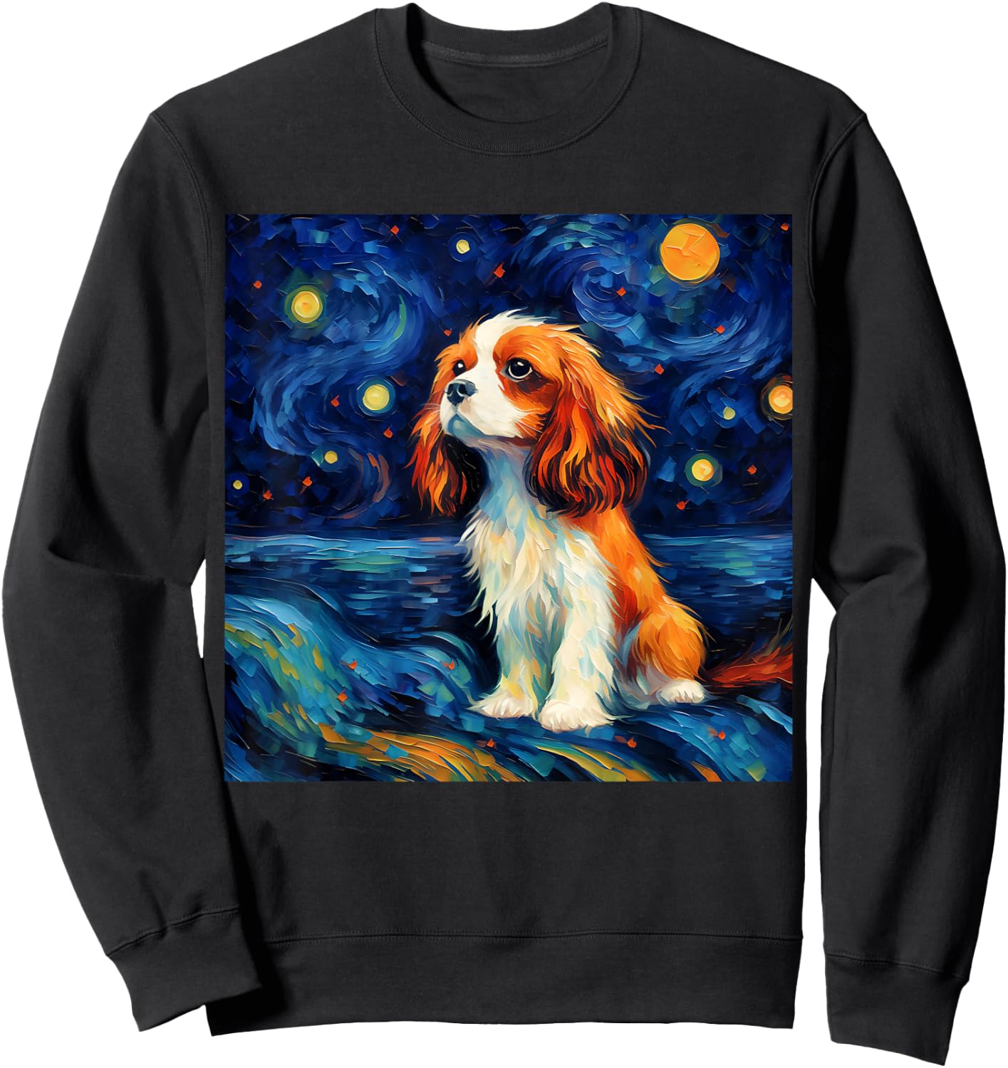 Surreal Starry Night Cavalier King Charles Spaniel Dog Sweatshirt - Sweatshirt | Black