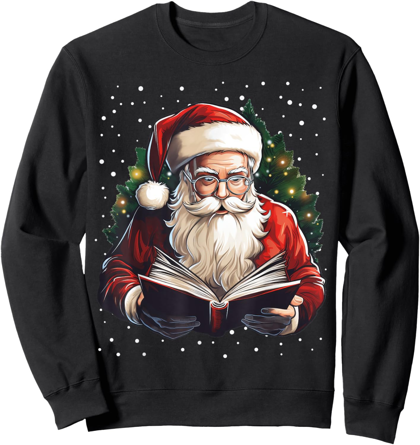 Santa Reading Book Bookworm Reader Bookish Christmas Tree Sweatshirt - Sweatshirt | Black