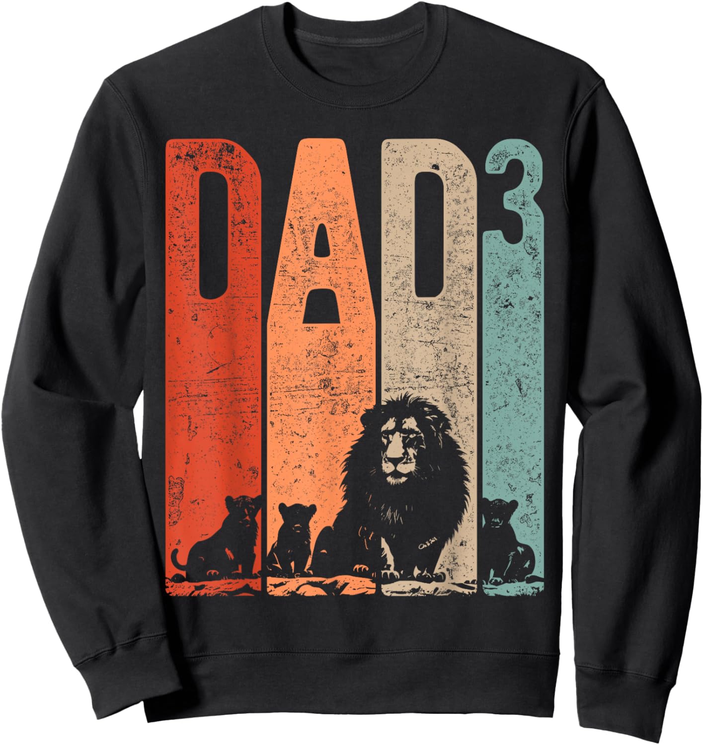 Papa Lion Cubs Father's Day Dad Squared Three Kids Retro Sweatshirt - Sweatshirt | Black