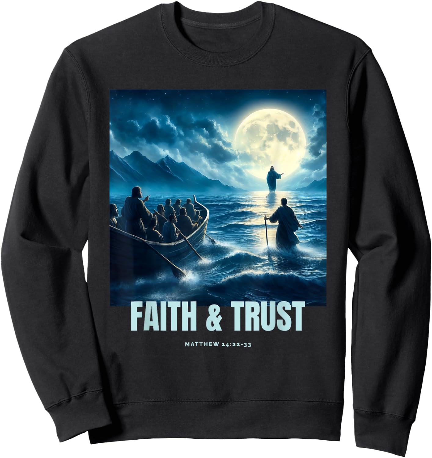 Faith Inspired Image Of Jesus Walking On Water Sweatshirt - Sweatshirt | Black