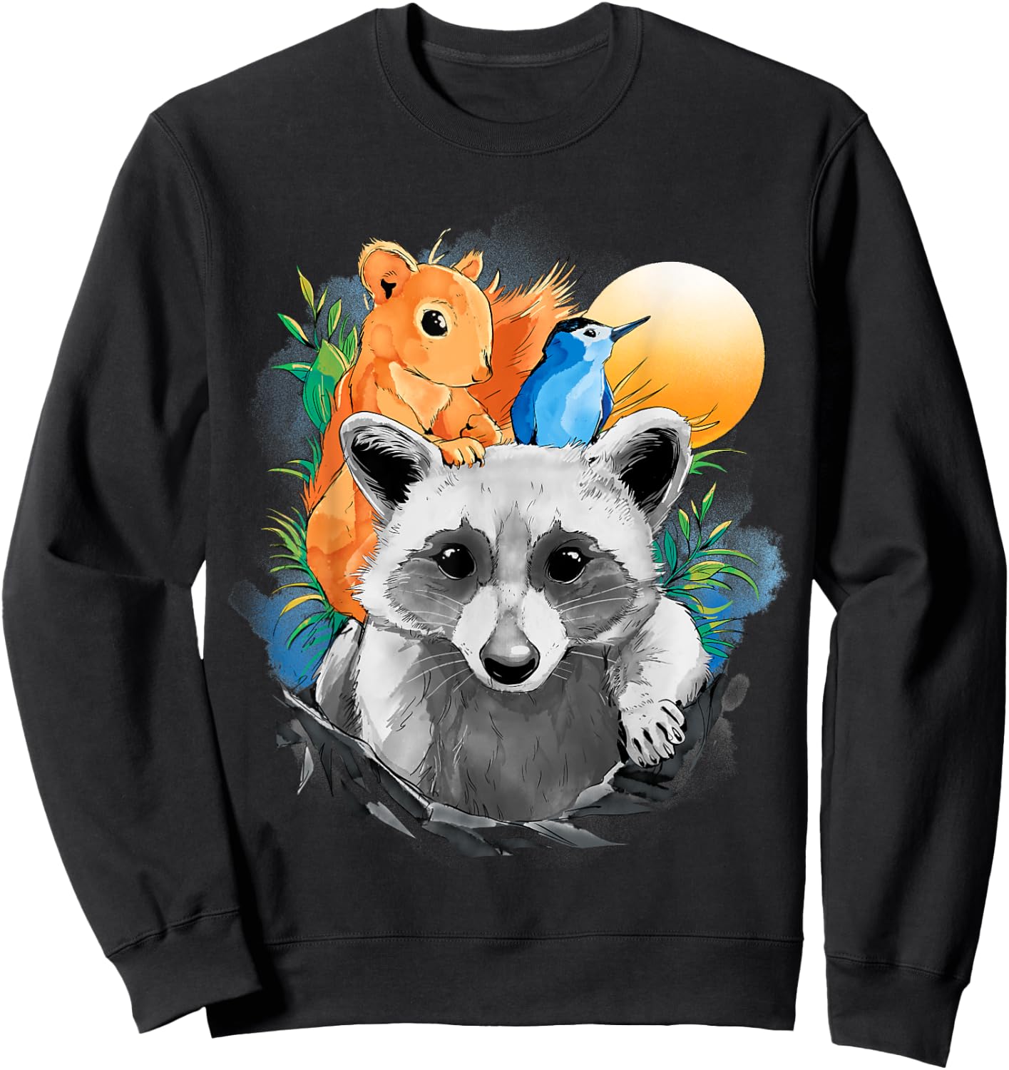 Raccoon Squirrel Animal Print Bird Design Animals Sweatshirt - Sweatshirt | Black