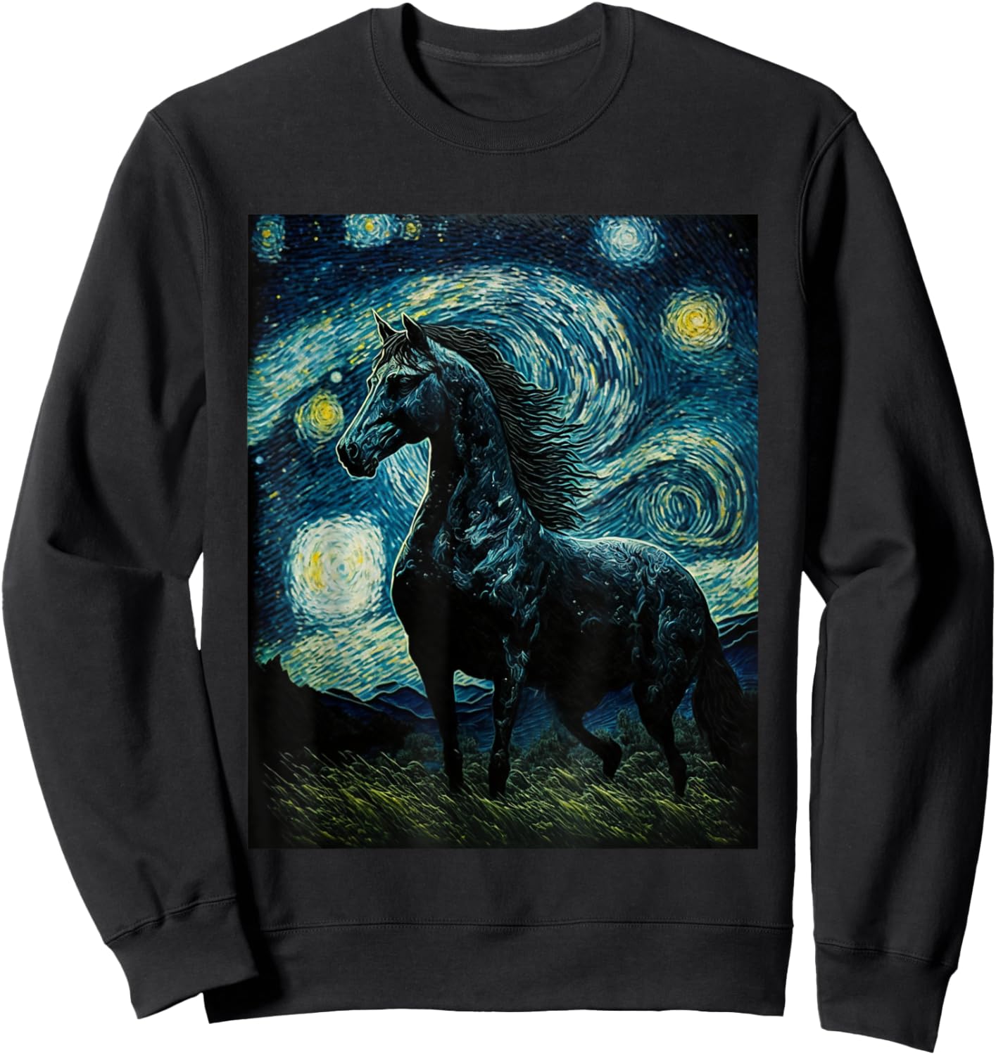 Horse Starry Night, Van Gogh Horse, Horse Lovers Sweatshirt - Sweatshirt | Black