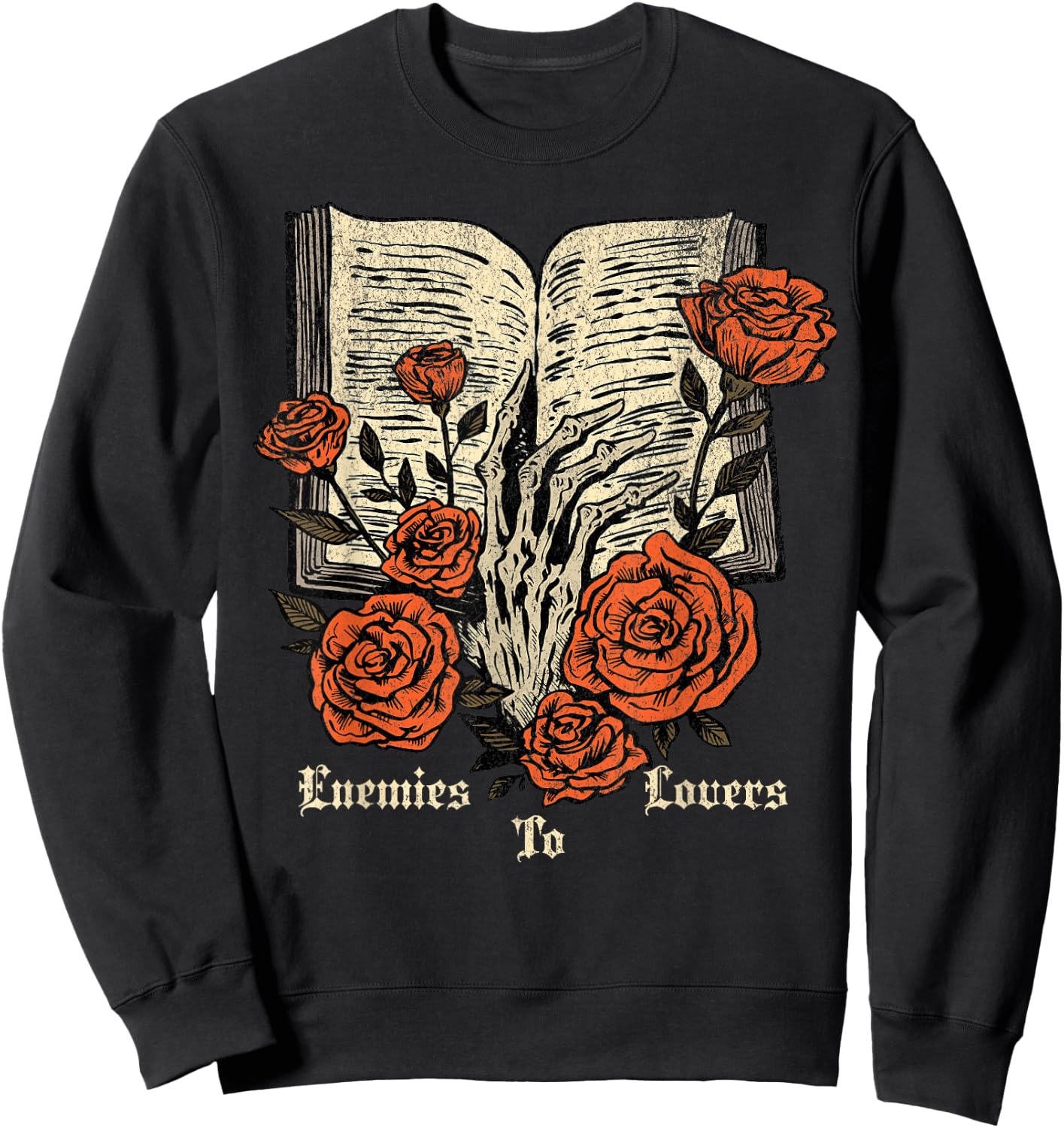 Enemies to Lovers Book Reader Roses Bookish Booktok Retro Sweatshirt - Sweatshirt | Black