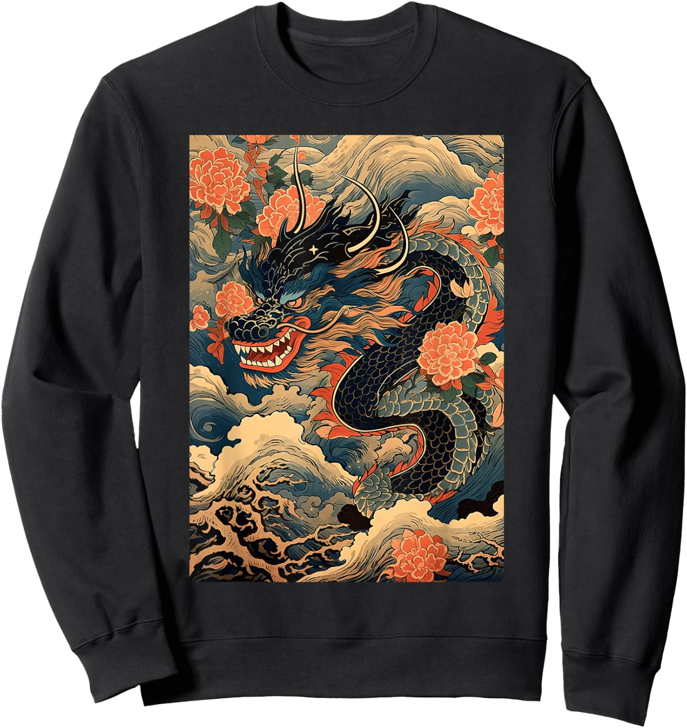 Vintage Dragon Japanese Graphic Art Retro Tattoo Sweatshirt - Sweatshirt | Black