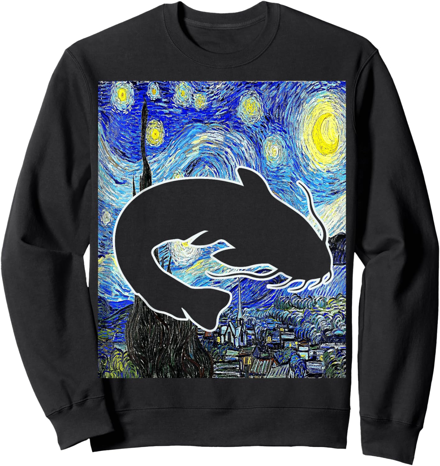 Catfish Starry Night Catfish Fishing Van Gogh Painting Sweatshirt - Sweatshirt | Black