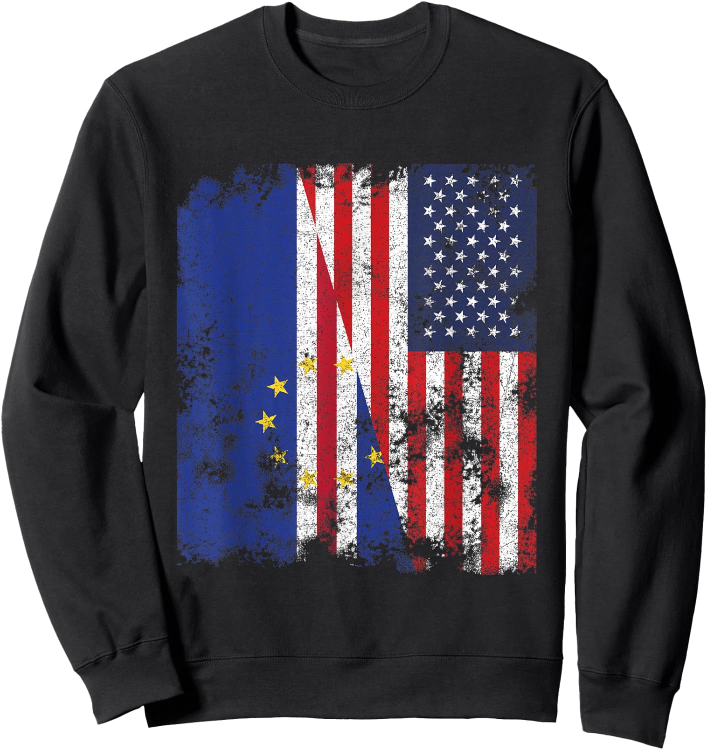 Cape Verde USA Flag Distressed - Half American Sweatshirt - Sweatshirt | Black