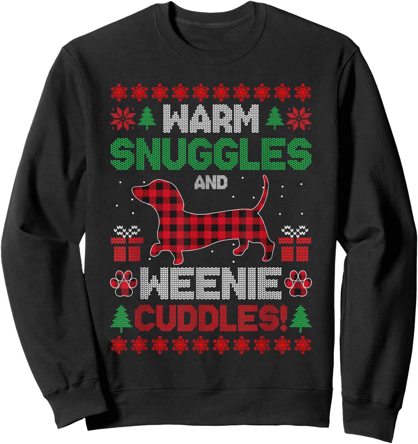 Weenie Dog Christmas Pajama Shirt Cute Weiner Ugly Christmas Men Women Kids Sweatshirt - Sweatshirt | Black