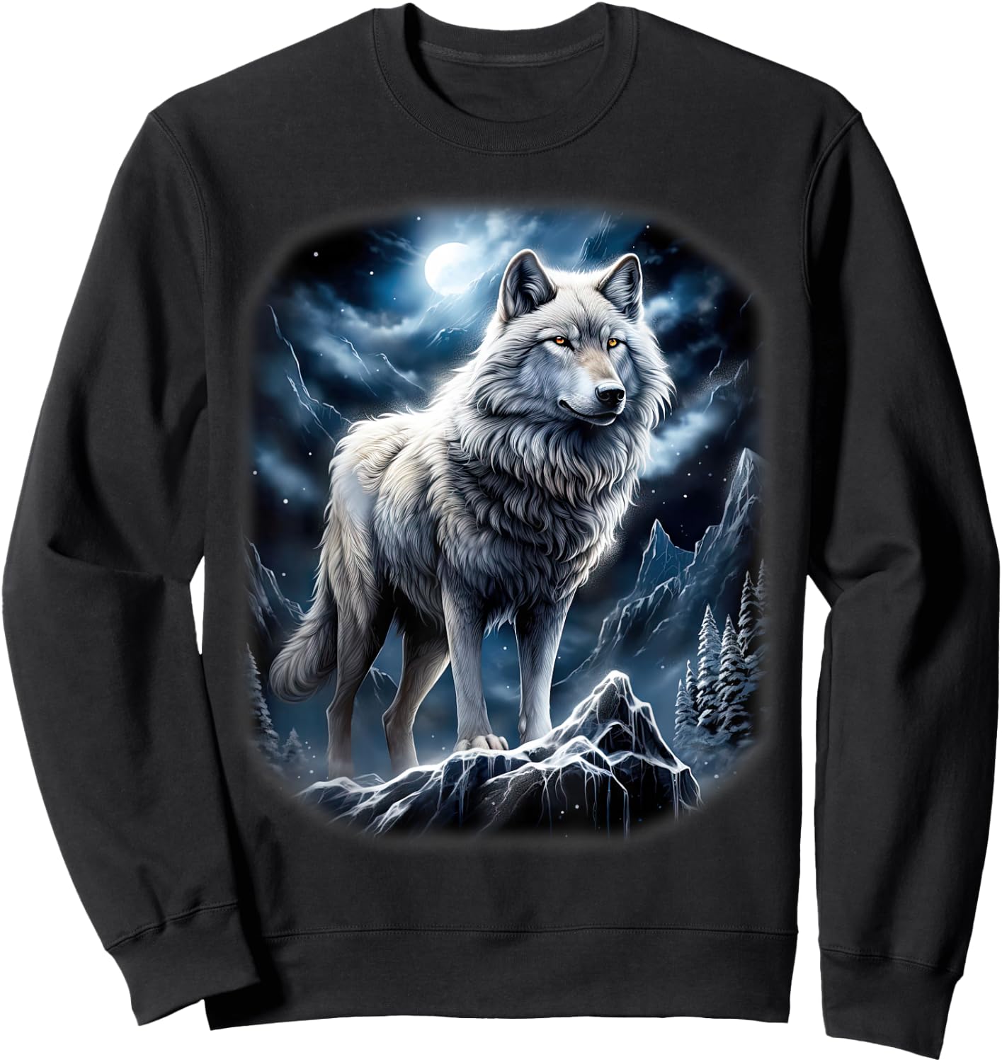 Wolf on Hill by Moon and Universe Fantasy Art Wildlife Sweatshirt - Sweatshirt | Black