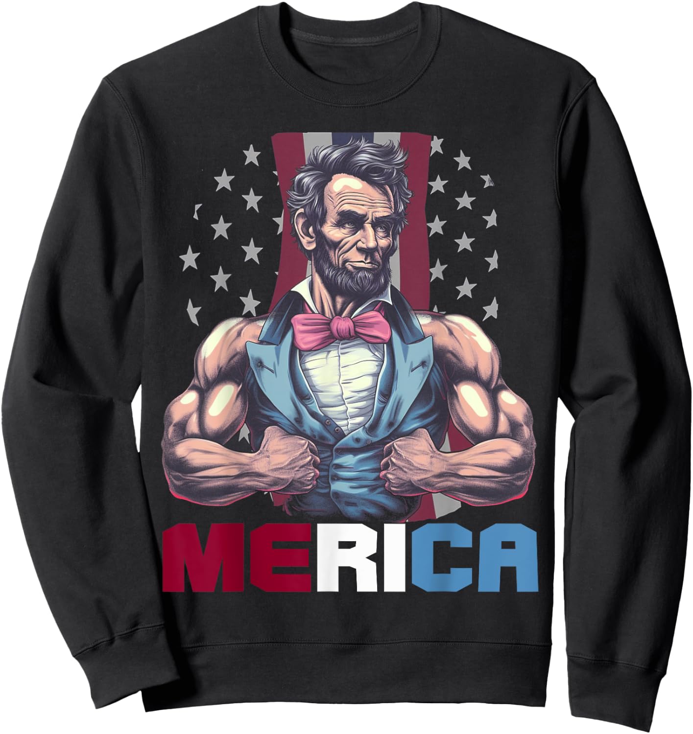 USA 4th Of July, Abraham Lincoln Funny Workout Muscles Women Kids Men Sweatshirt - Sweatshirt | Black