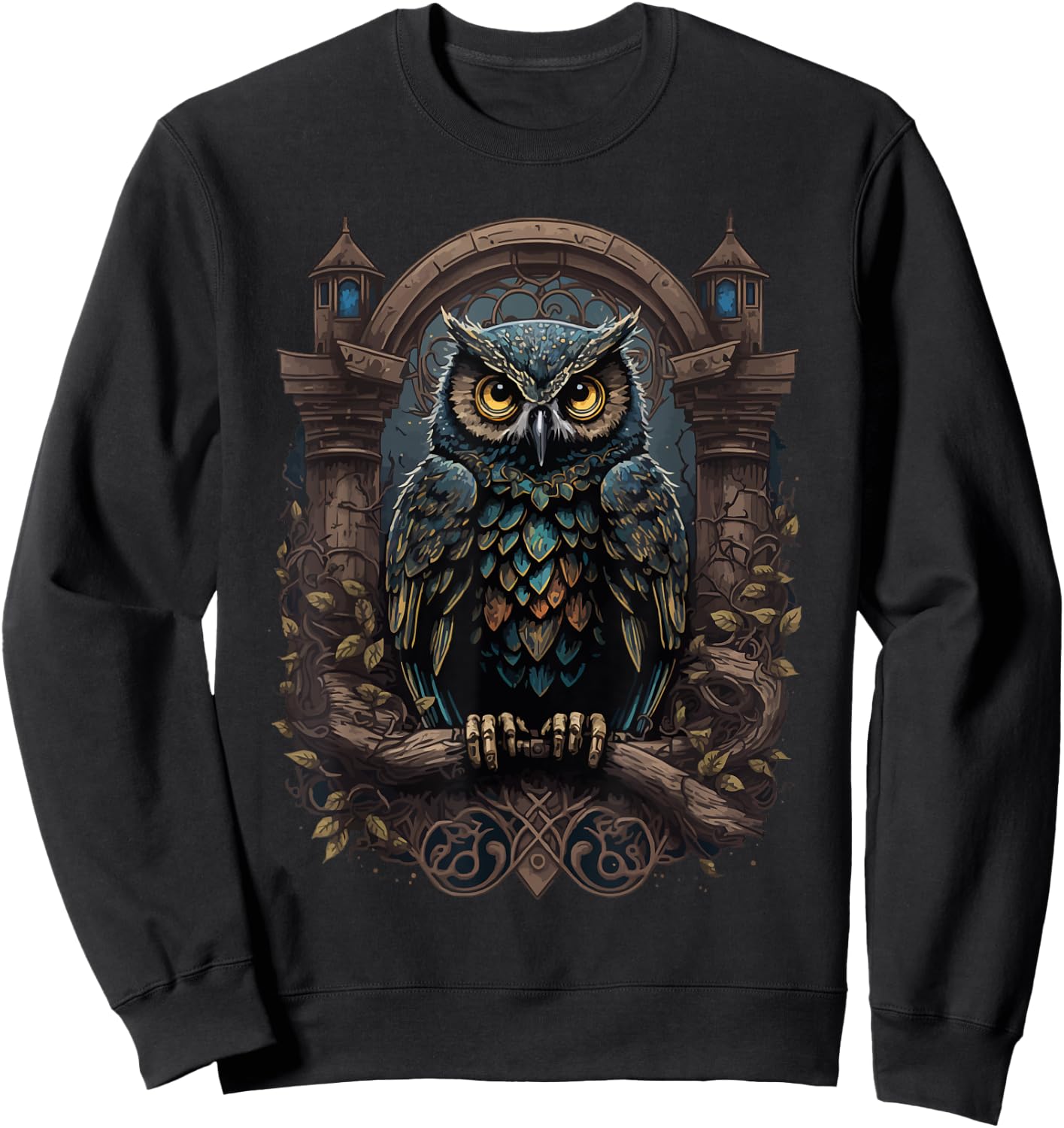 Gothic Pagan Wicca Witchcraft Occult Gothic Owl Moon Phase Black , Girls, Witchcraft Enthusiasts, , Short Sleeve, Size Small Sweatshirt - Sweatshirt | Black