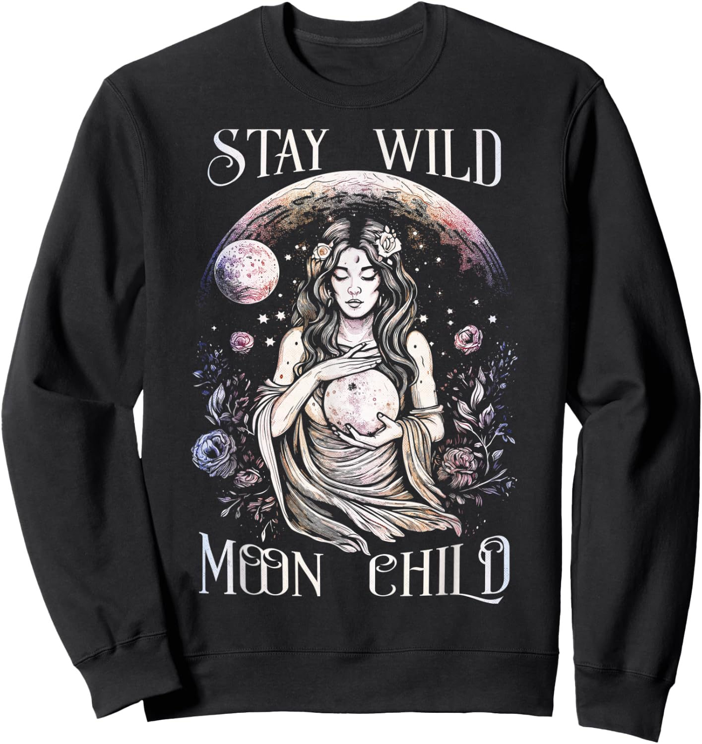 "Stay Wild Moon Child" Hecate With The Full Moon Sweatshirt - Sweatshirt | Black