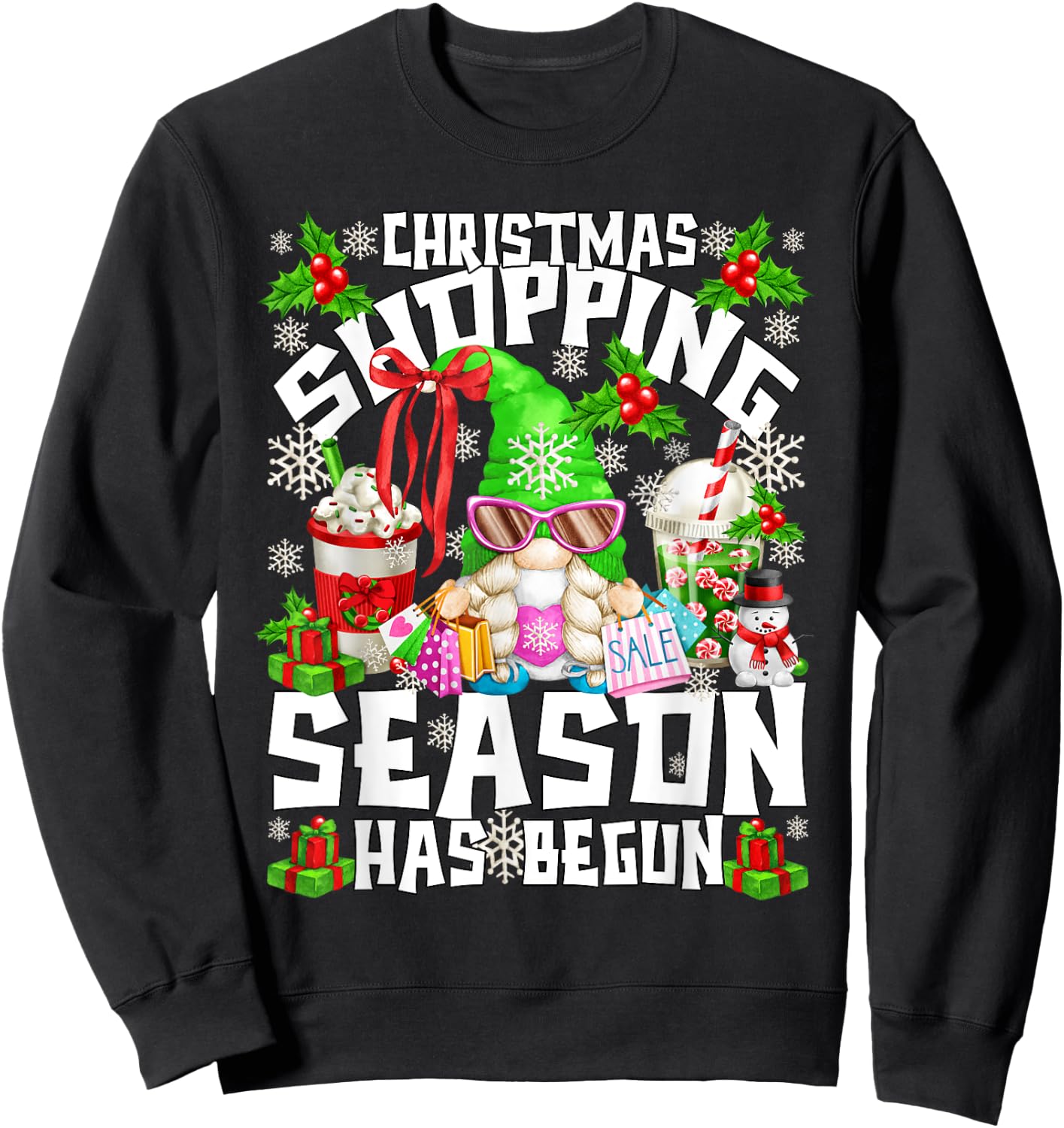 Christmas Shopping With My Gnomes Funny Coffee Mom Sweatshirt - Sweatshirt | Black