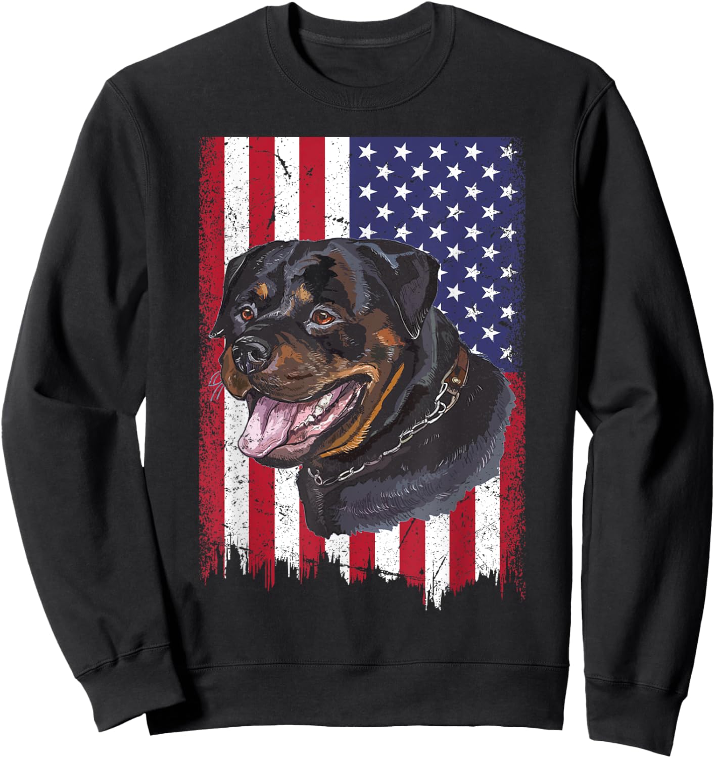 Rottweiler Dog Lover Father's Day USA American Flag Vintage Sweatshirt - Sweatshirt | Black