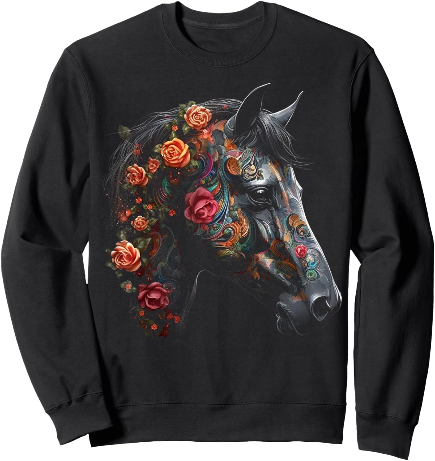 Horse Flowers Riding Horse Motif – Art Horse Sweatshirt - Sweatshirt | Black