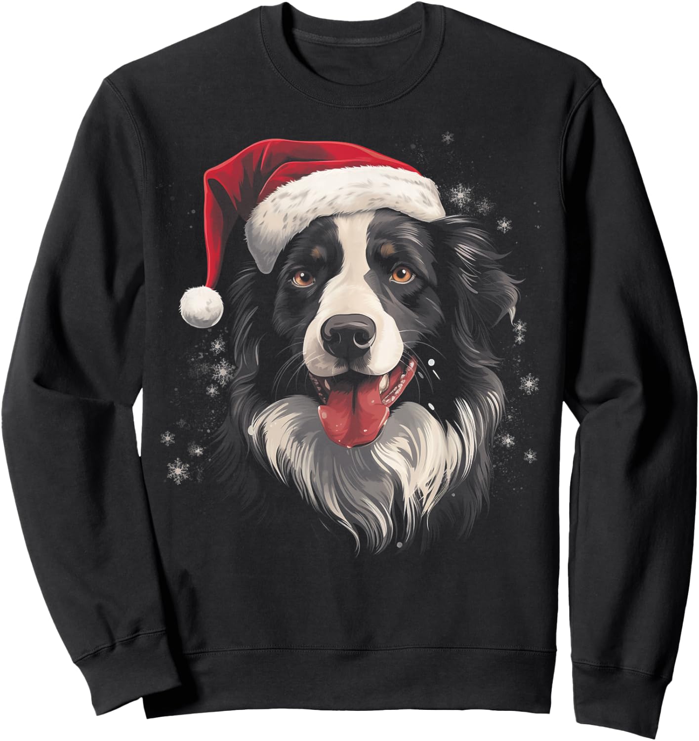 Border Collie Dog Funny Christmas Santa Hat Tree Matching Sweatshirt - Sweatshirt | Black
