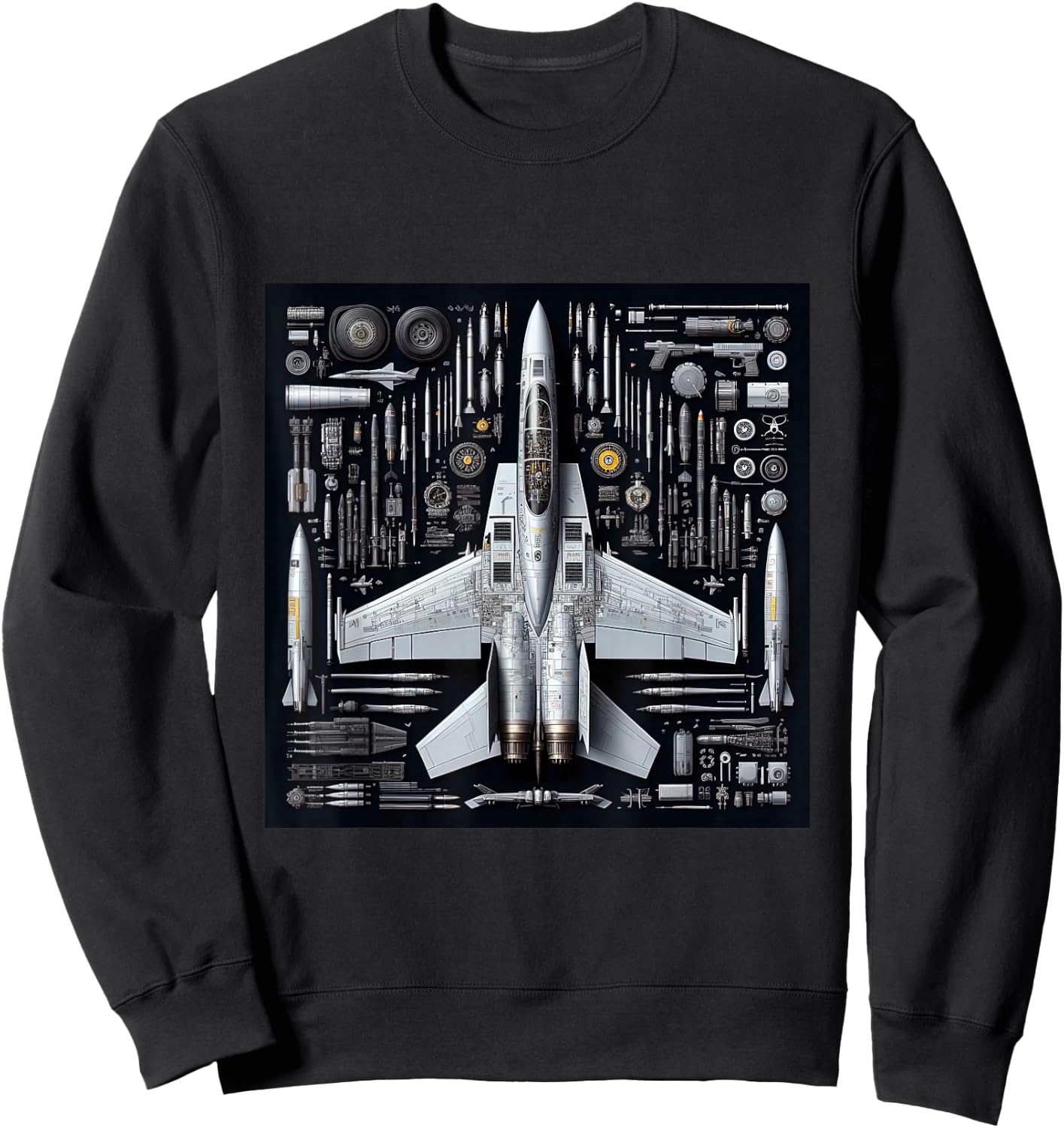 F-14 Tomcat Fighter Jet Anatomy Blueprint Military Aviation Sweatshirt - Sweatshirt | Black