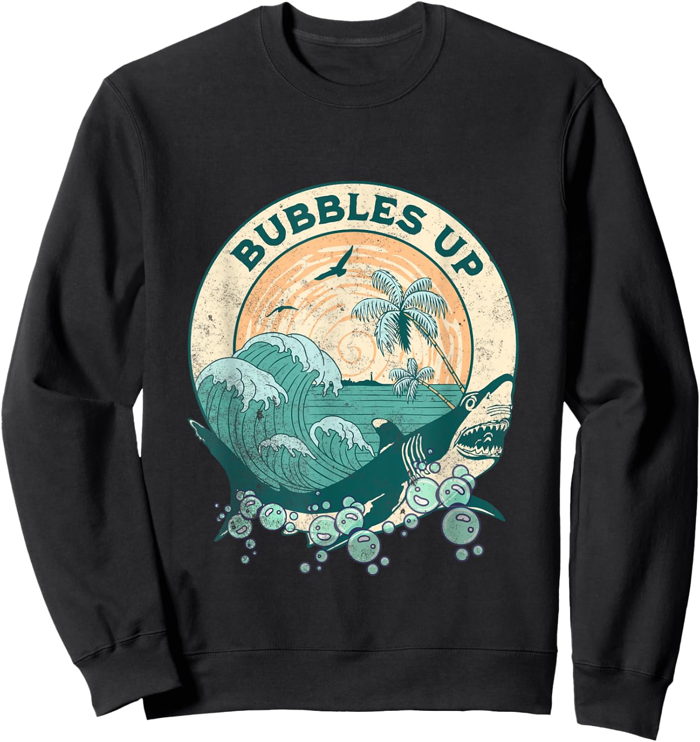Cool Vintage Bubbles Up Shark Women And Kids Sweatshirt - Sweatshirt | Black