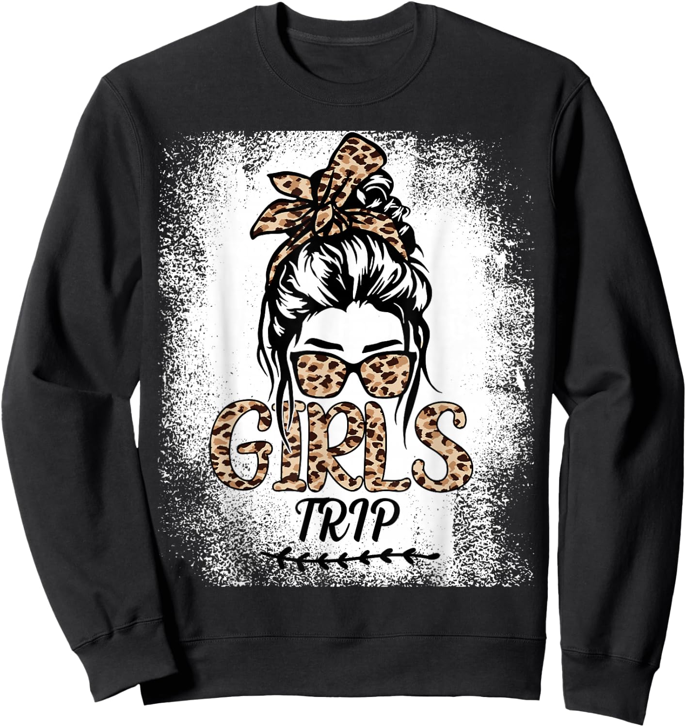 Girls Trip 2026 Messy Bun Leopard Best Friend Summer Party Sweatshirt - Sweatshirt | Black