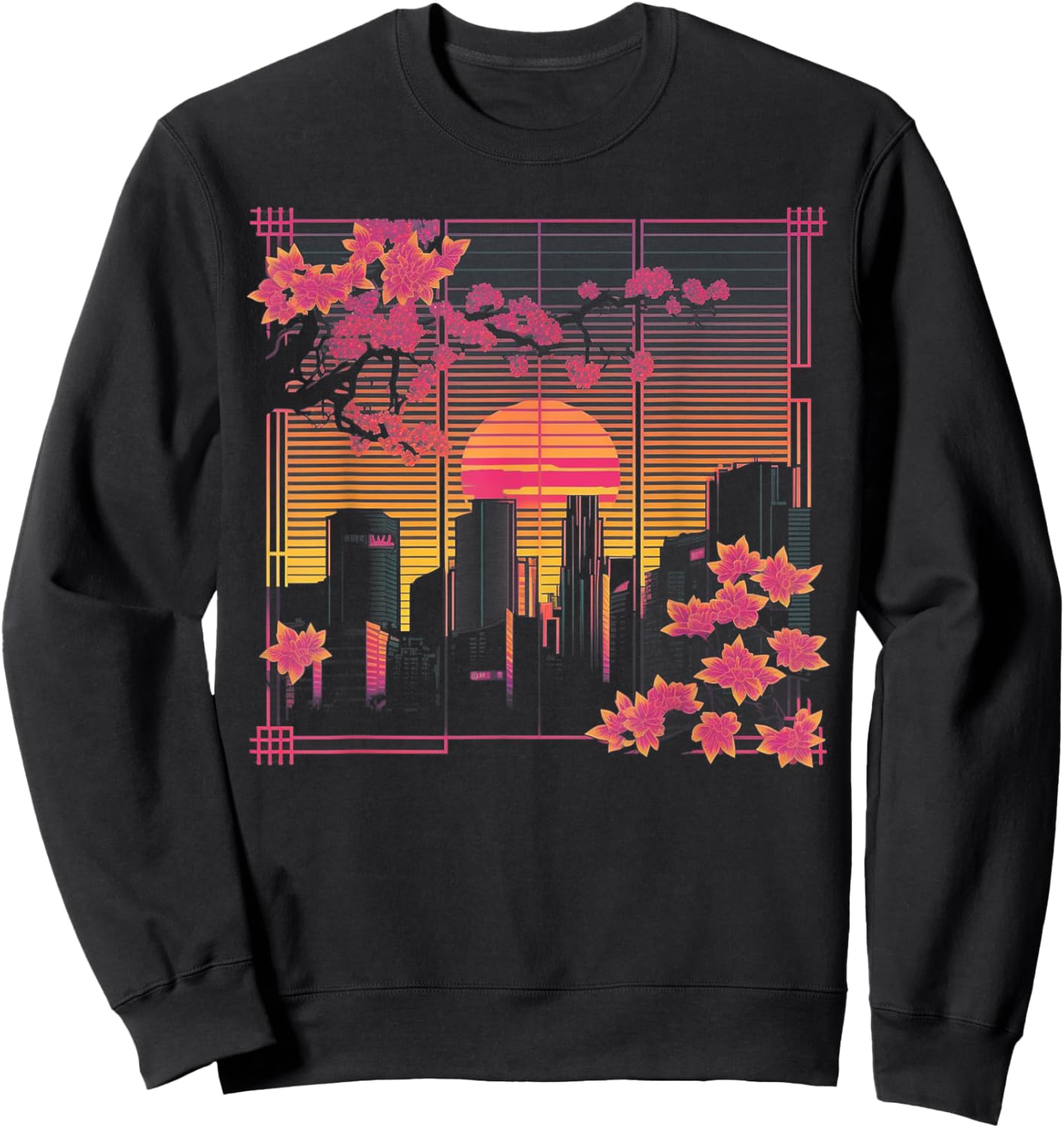 Cherry Blossom Japanese Japan Tokyo Vaporwave Synthwave 80s Sweatshirt - Sweatshirt | Black