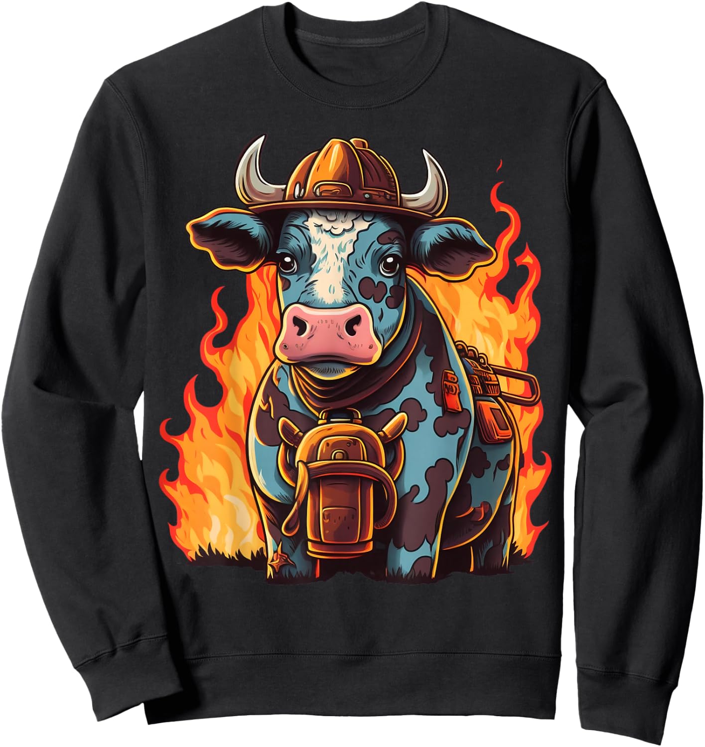 Cattle Fireman on Firefighter Cow Sweatshirt - Sweatshirt | Black