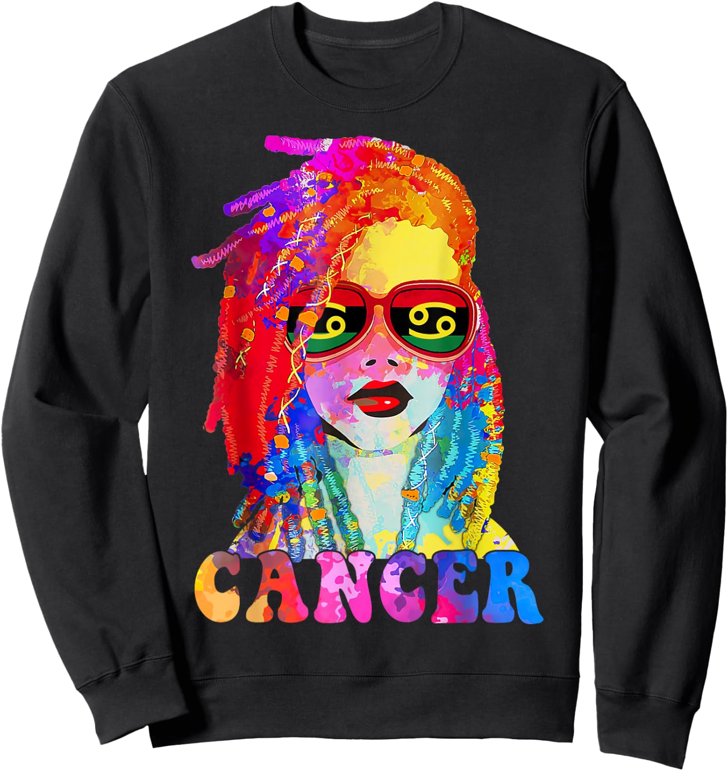Cancer Loc'd Woman Black Queen Art Zodiac Birthday Sweatshirt - Sweatshirt | Black