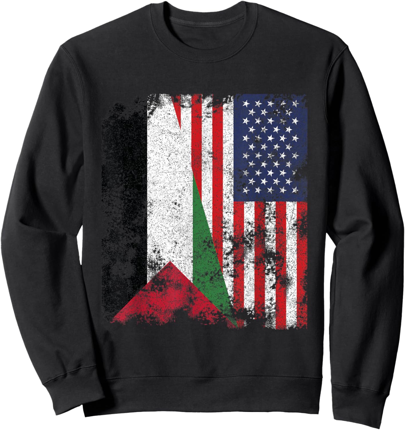 Palestine USA Flag Distressed - Half American Sweatshirt - Sweatshirt | Black