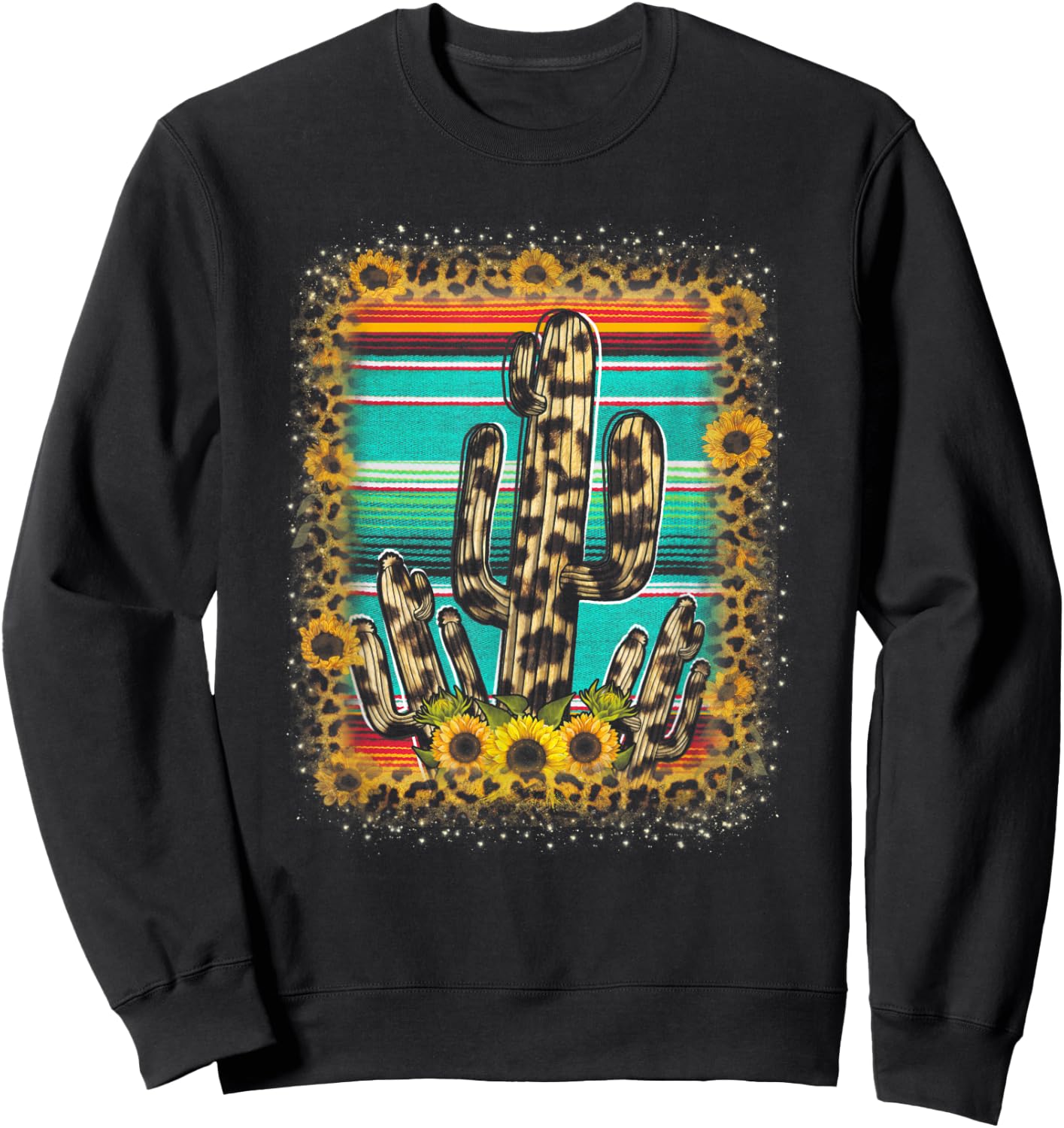 Cowhide Texas Cactus Serape Western Rodeo Horse Lovers Sweatshirt - Sweatshirt | Black