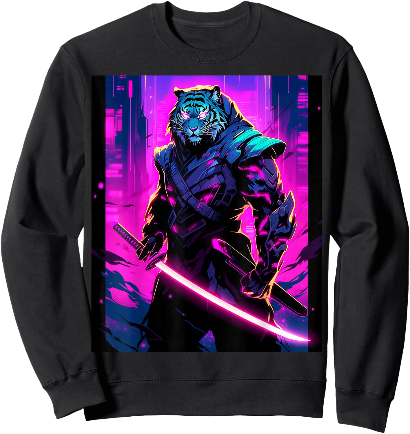 Night's Warrior: Featuring a Tiger Samurai in the Darkness Sweatshirt - Sweatshirt | Black