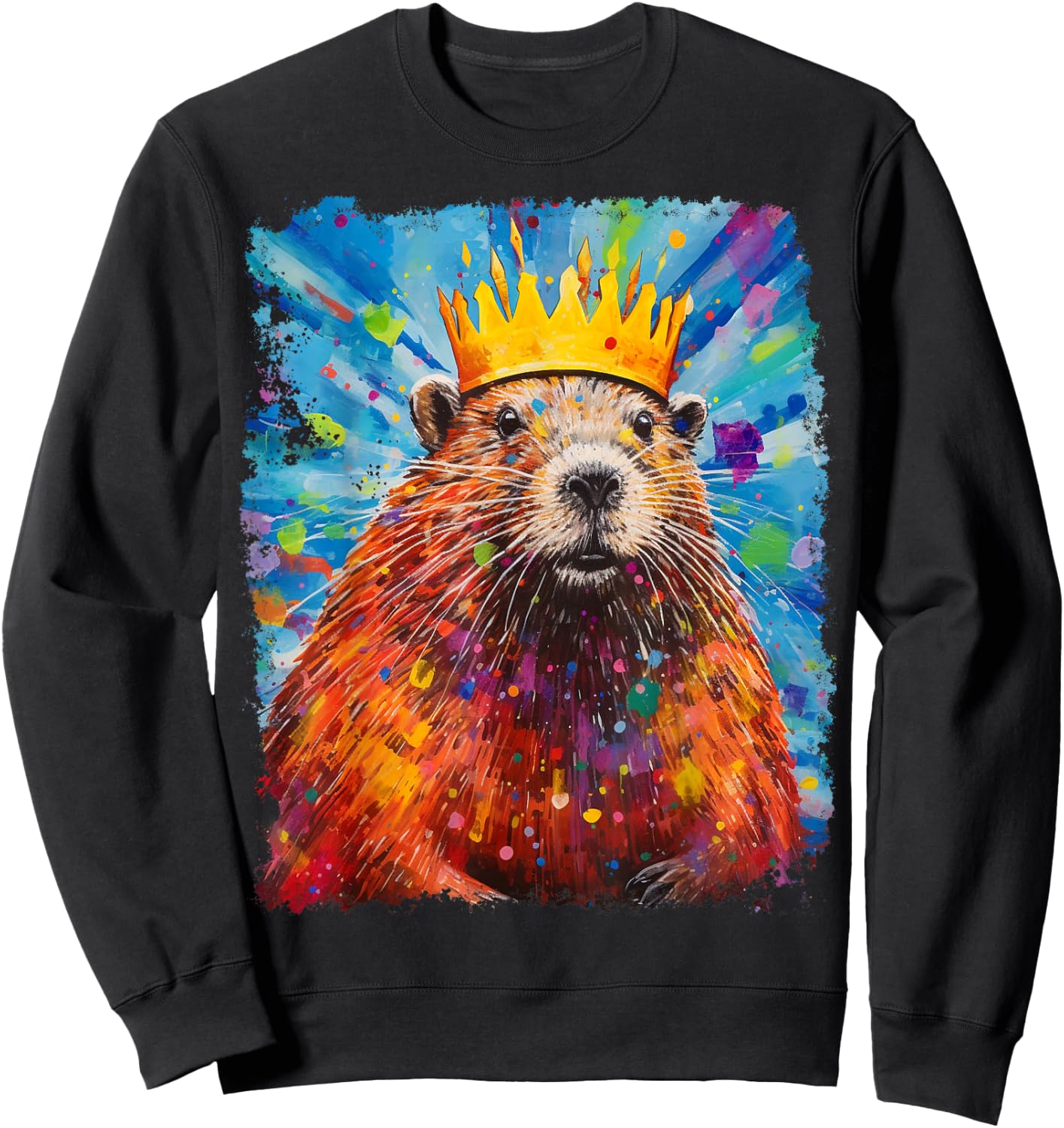 Pop Art Colorful Beaver King Queen Sweatshirt - Sweatshirt | Black