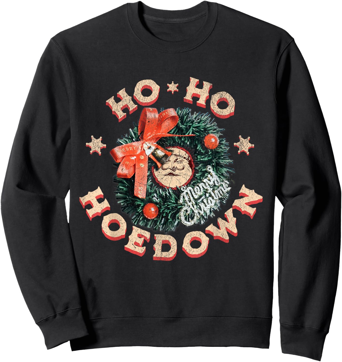 Ho Ho Hoedown Santa Jingle Bells Vintage Western Christmas Sweatshirt - Sweatshirt | Black