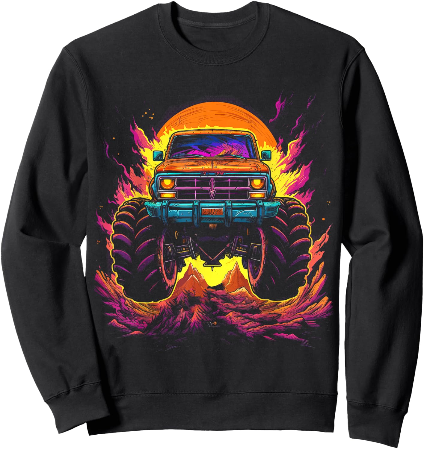 Retro Vintage Monster Truck Retro Sunset Monster Truck Boys Sweatshirt - Sweatshirt | Black