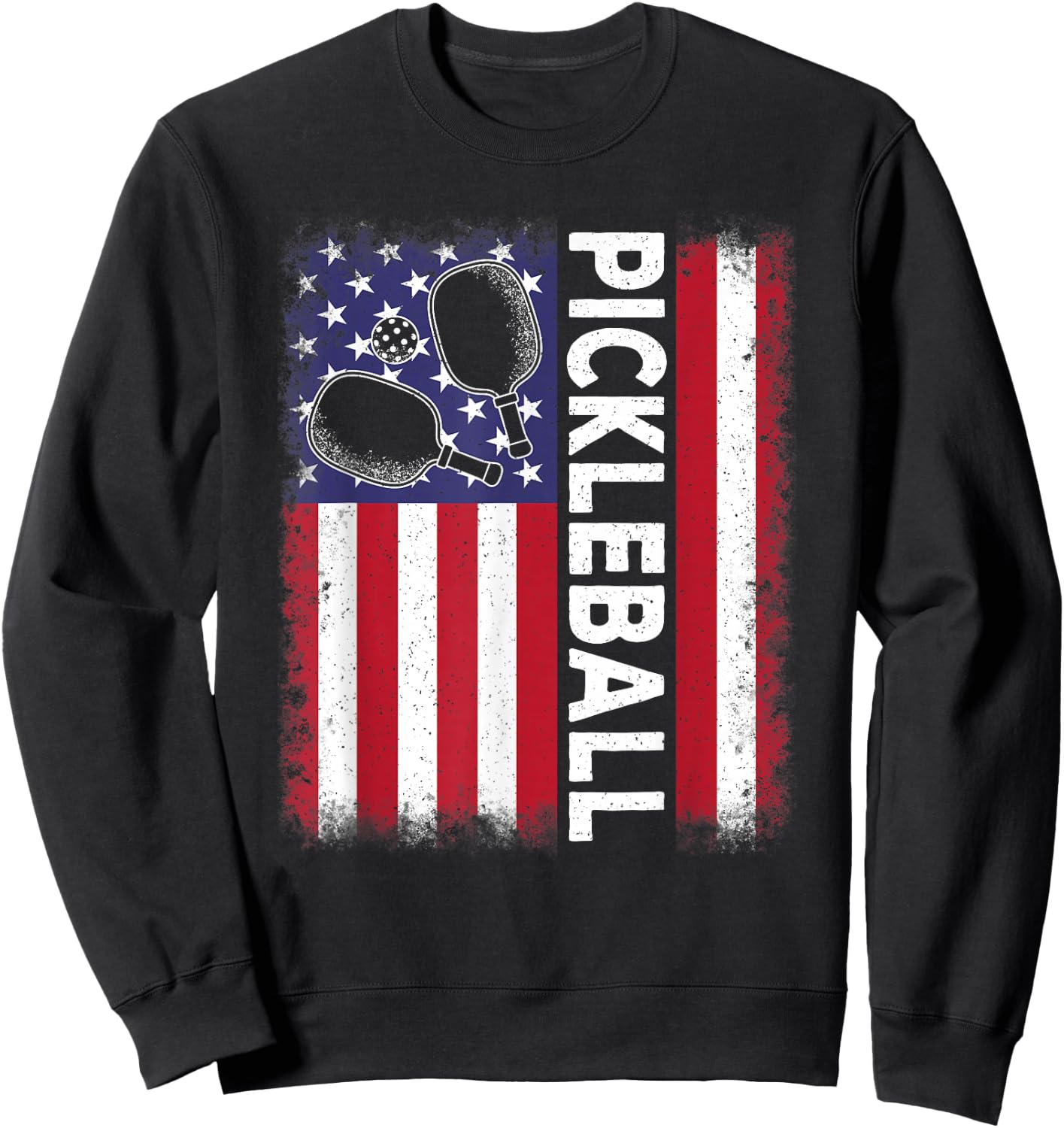 Pickleball American Flag Funny Pickleball Vintage Men Women Sweatshirt - Sweatshirt | Black