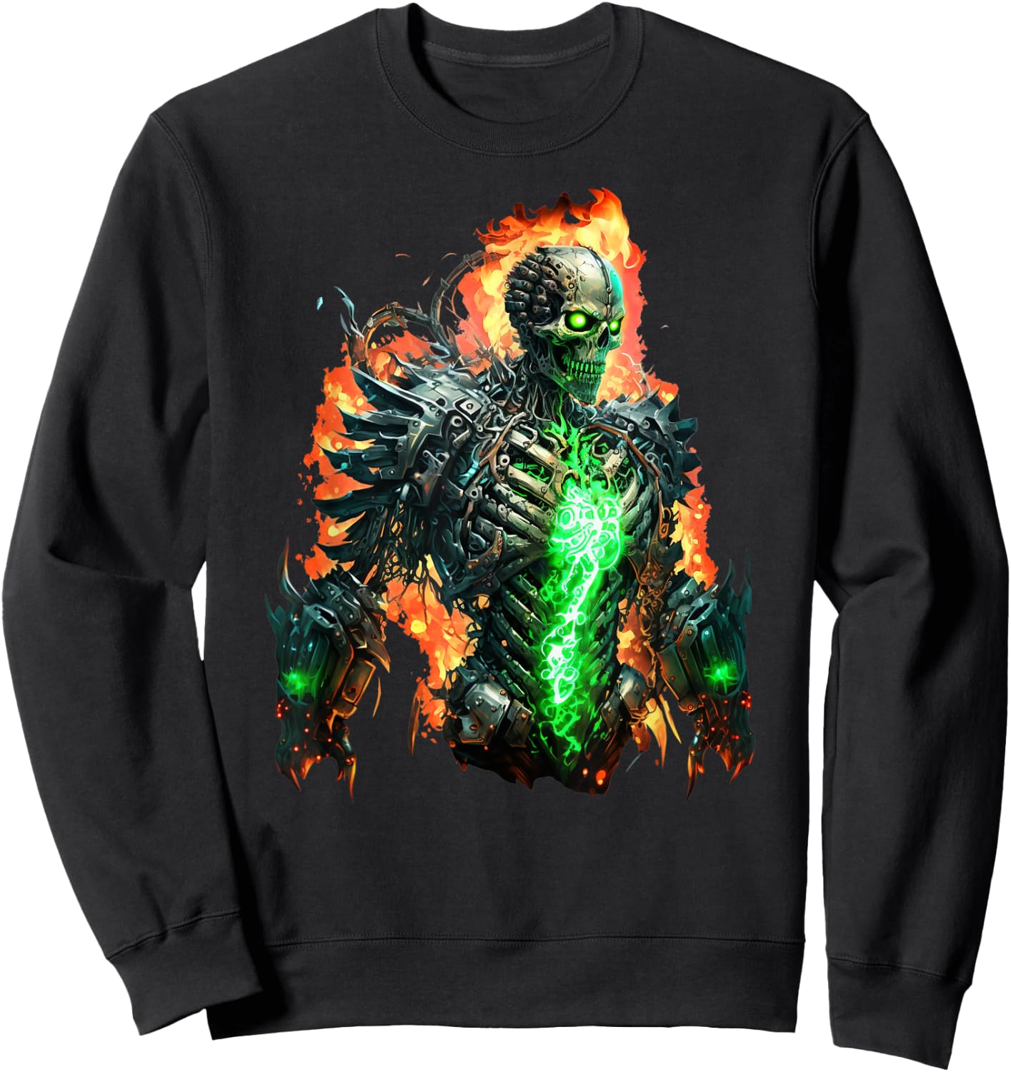 Flaming Skeleton Cyborg Graphic Sweatshirt - Sweatshirt | Black
