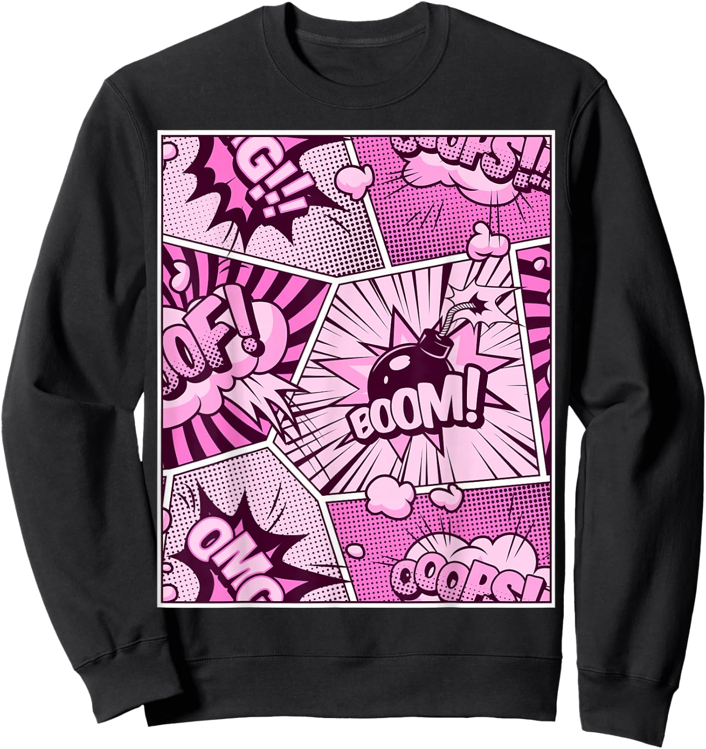 Comic Book Pink Color Graphic Sweatshirt - Sweatshirt | Black