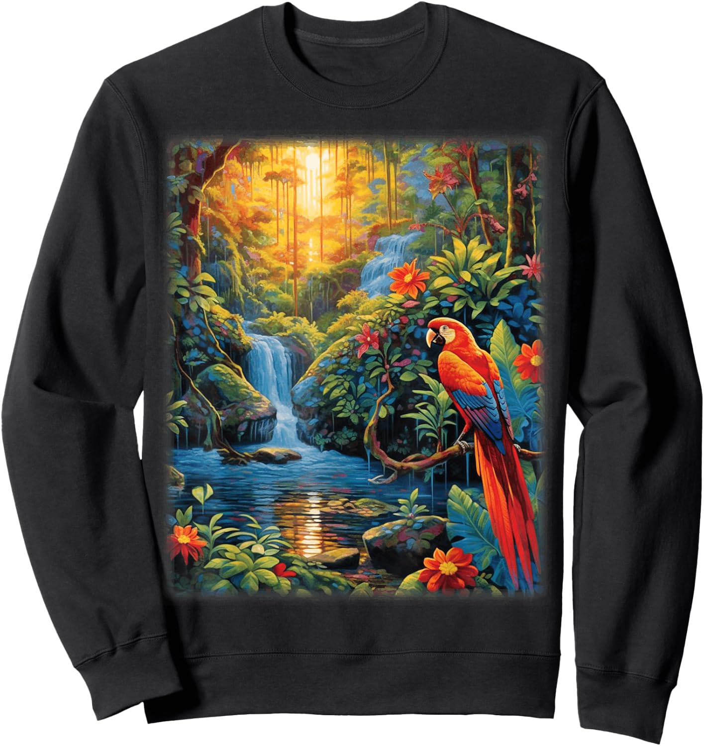 Colorful Parrots Rain Forest Jungle Macaw Parrot Men Women Sweatshirt - Sweatshirt | Black